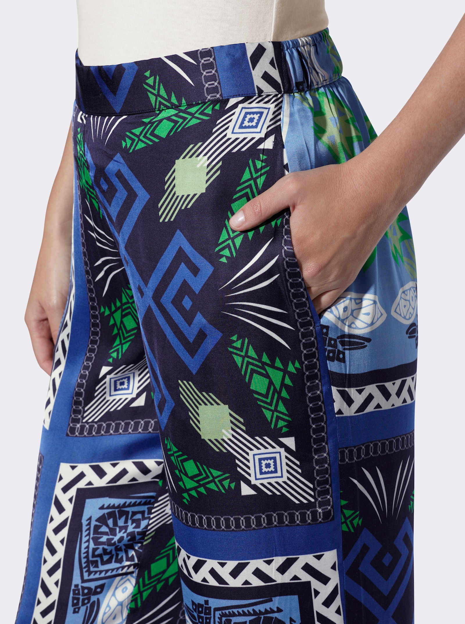 heine Pantalon imprimé aux jambes larges - vert herbe-bleu roi imprimé