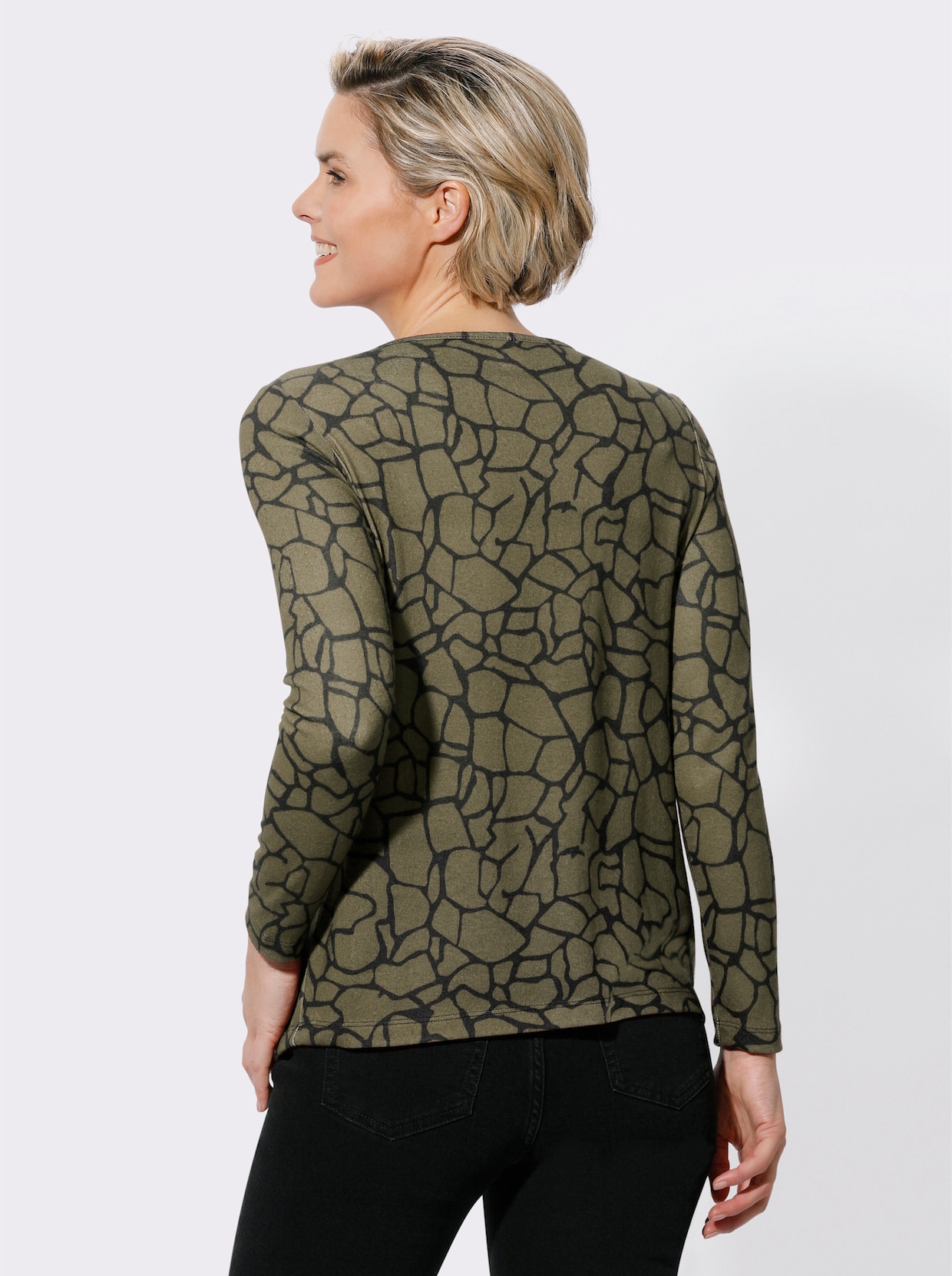 Shirt met lange mouwen - kaki/zwart gedessineerd