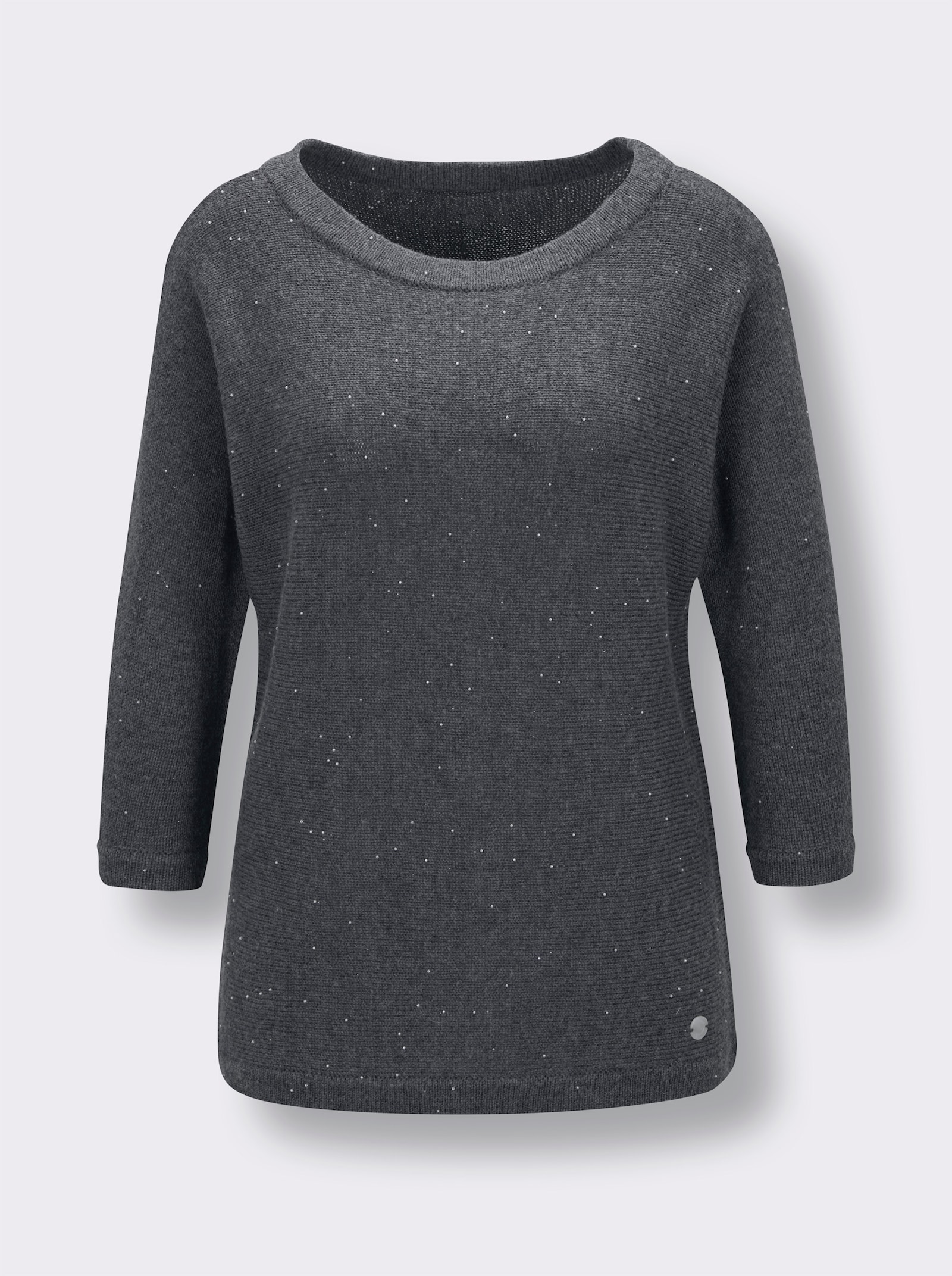 CREATION L PREMIUM Langarm-Pullover mit 10% Kaschmir und Zierperlen - anthrazit