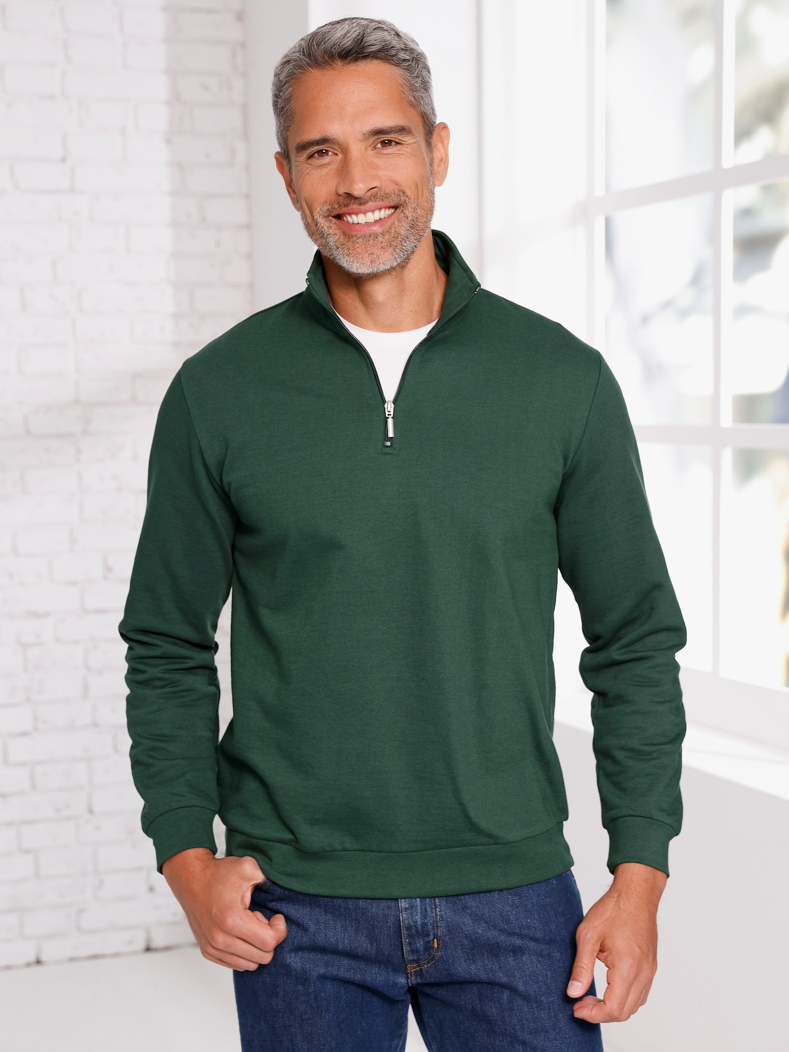 Sweatshirt mit Troyerkragen - moos