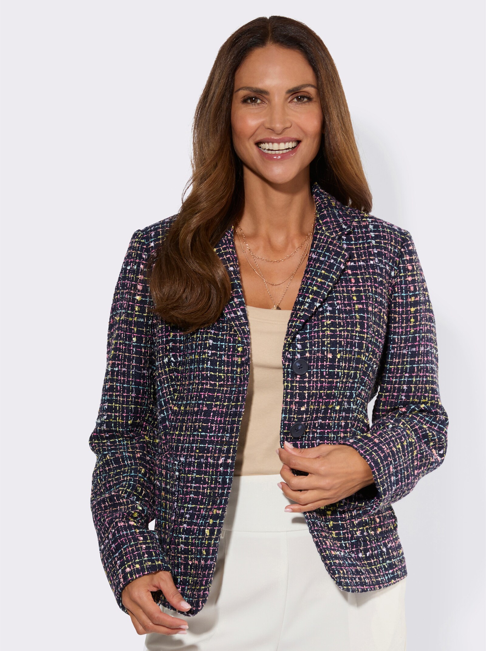 Bouclé-Blazer mit Futter - marine-gemustert