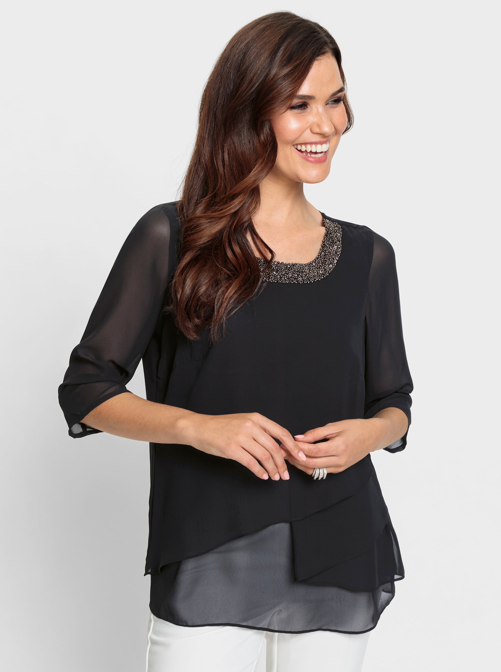 Schlupfbluse in Georgette-Qualität - schwarz