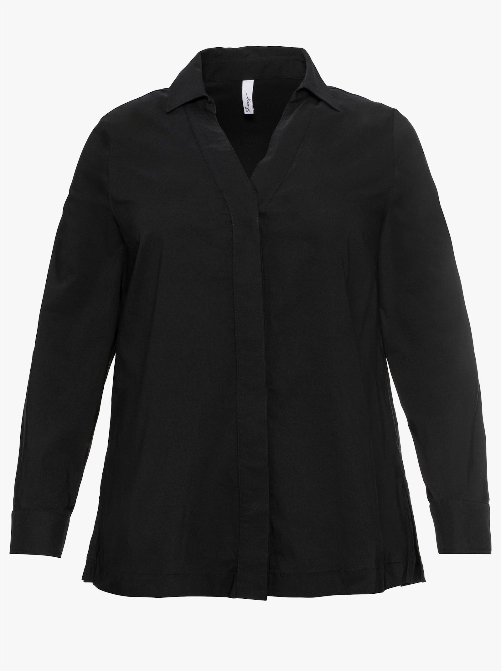 sheego Hemdbluse mit tiefem V-Ausschnitt - schwarz