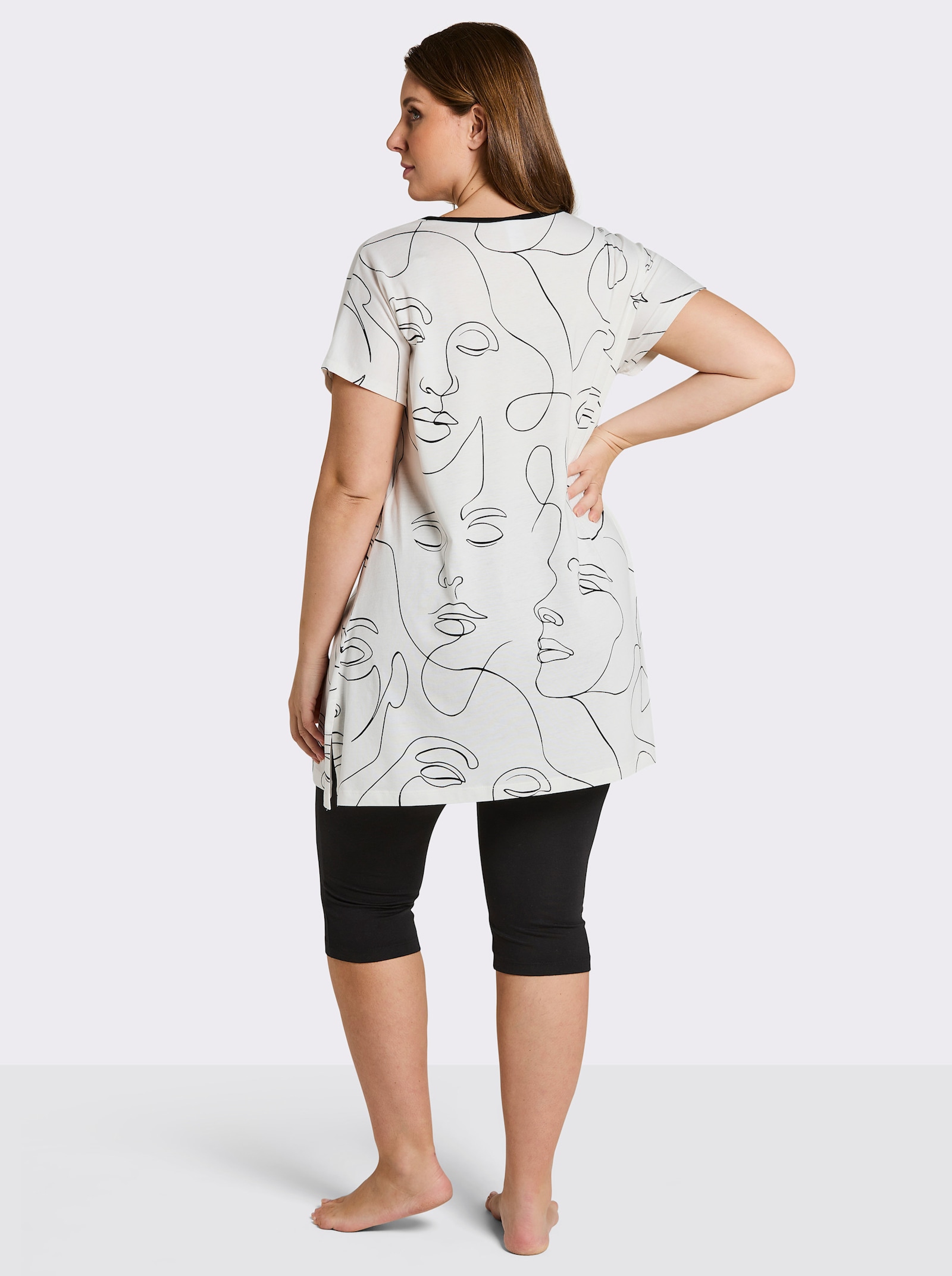 wäschepur Caprianzug mit Tunika-Oberteil - weiß-schwarz-bedruckt