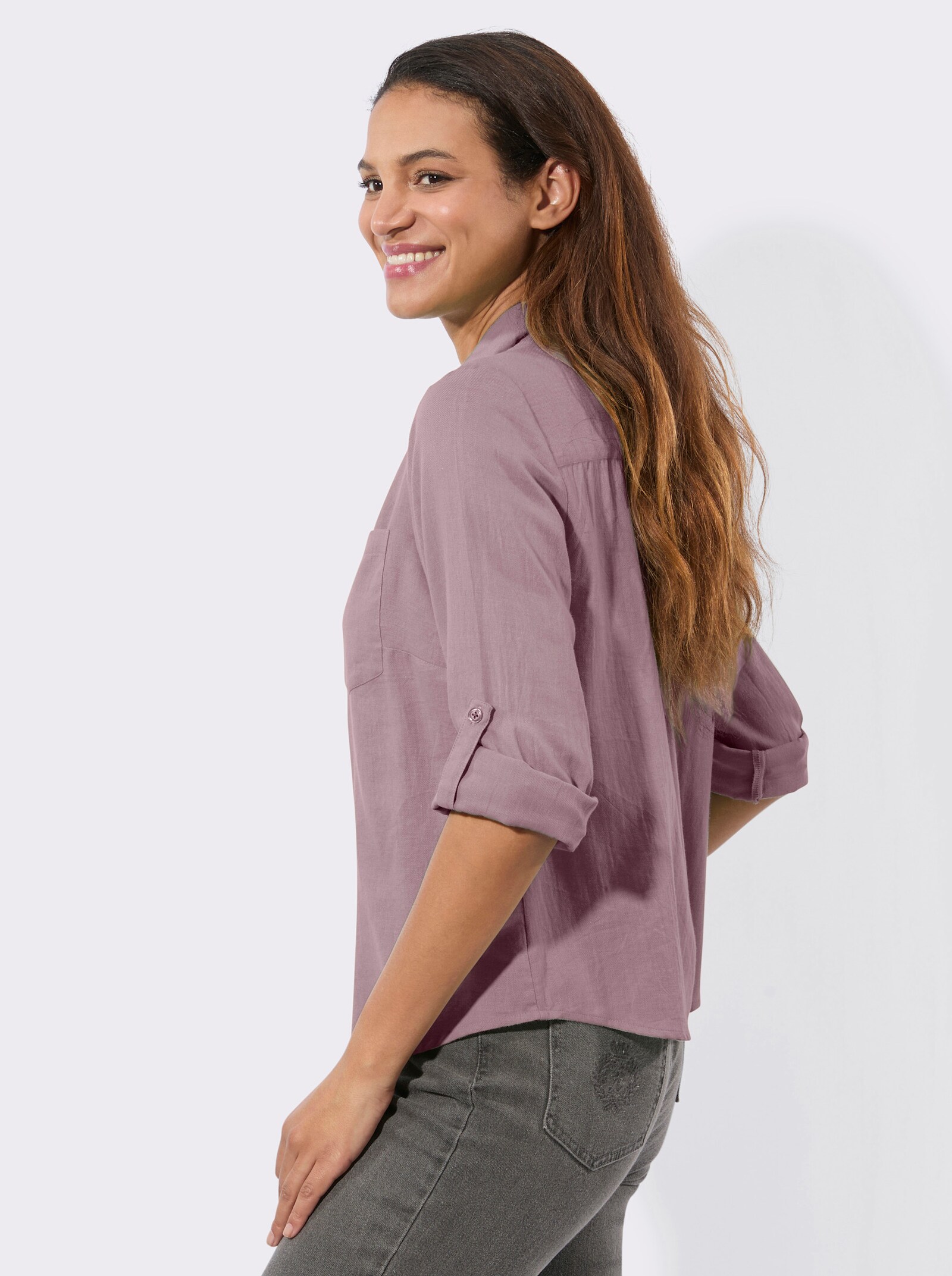 Flanellbluse mit Karomuster-Details - mauve
