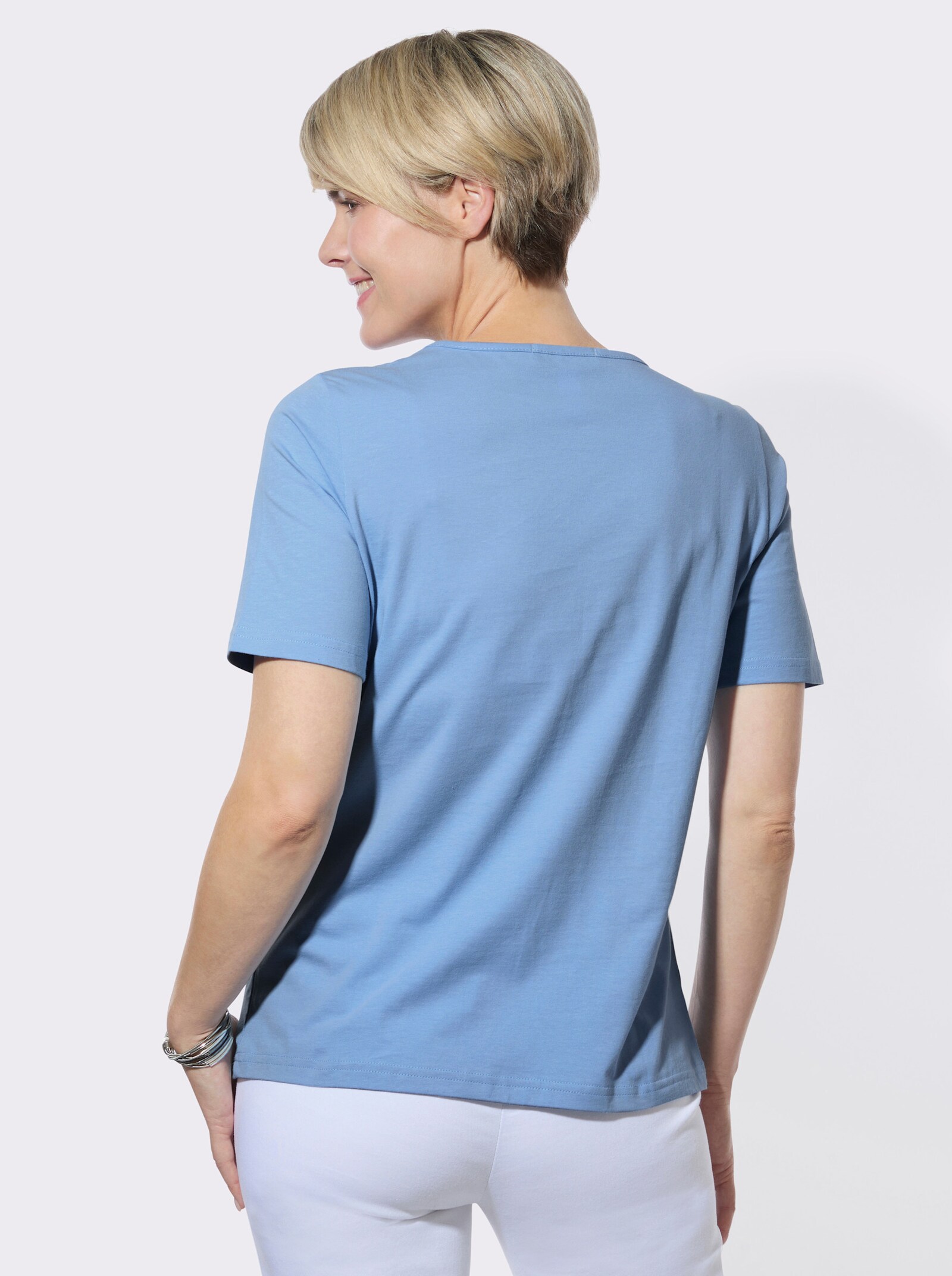 Rundhalsshirt mit Frontdruck - himmelblau