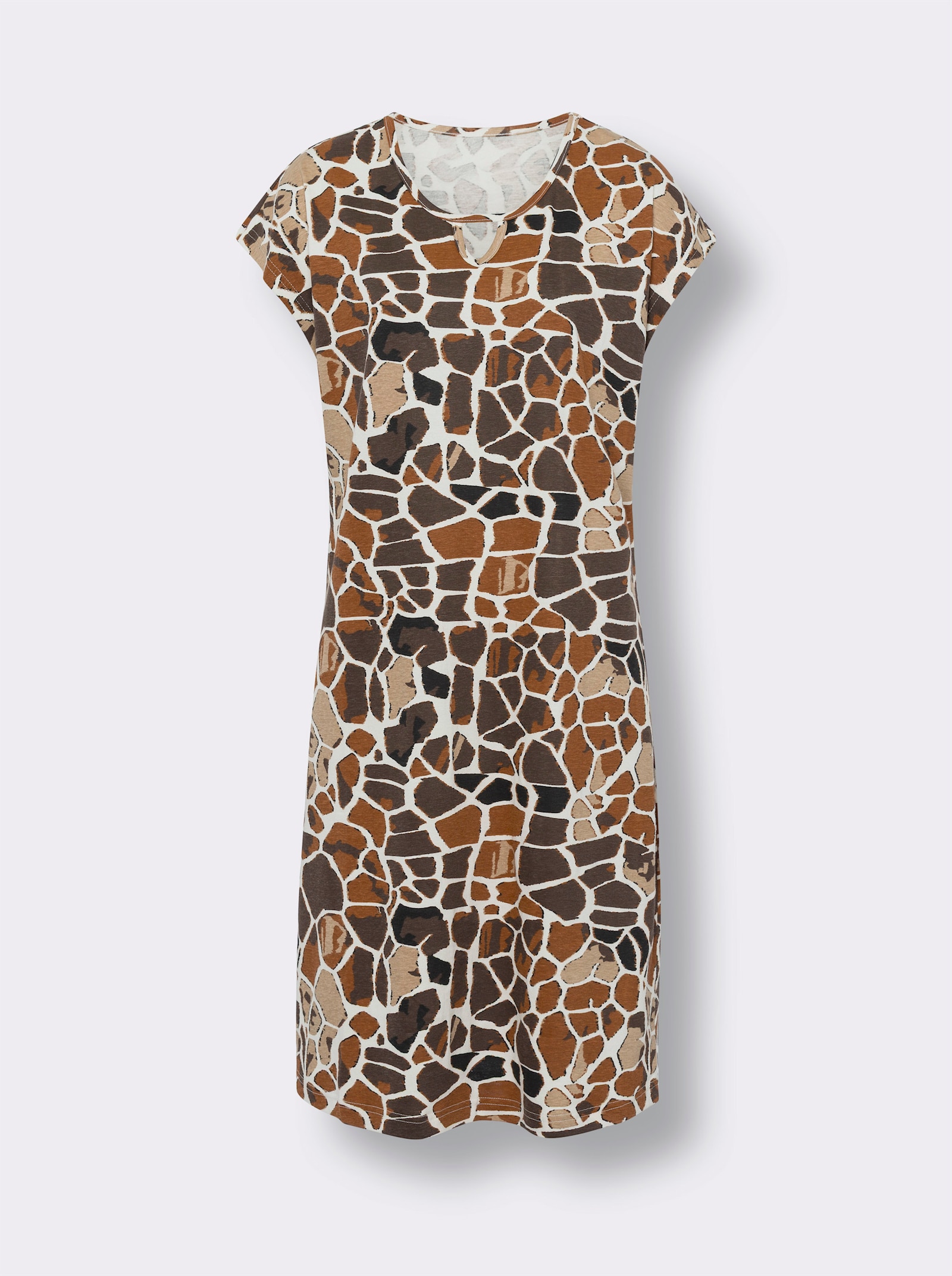 Letné šaty, strih A - Šampansko-čokoládová potlač