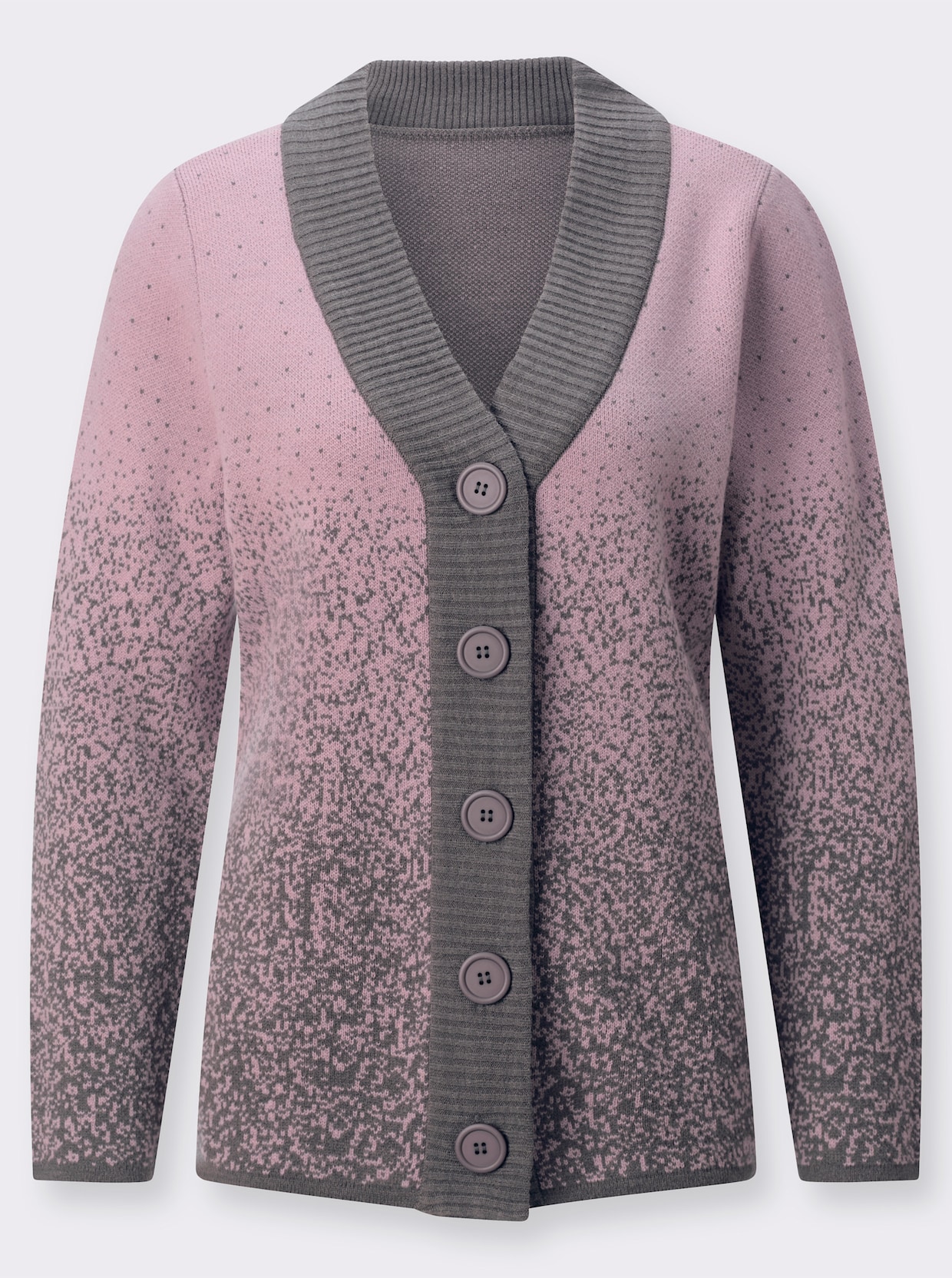 Strickjacke - mauve-anthrazit-gemustert