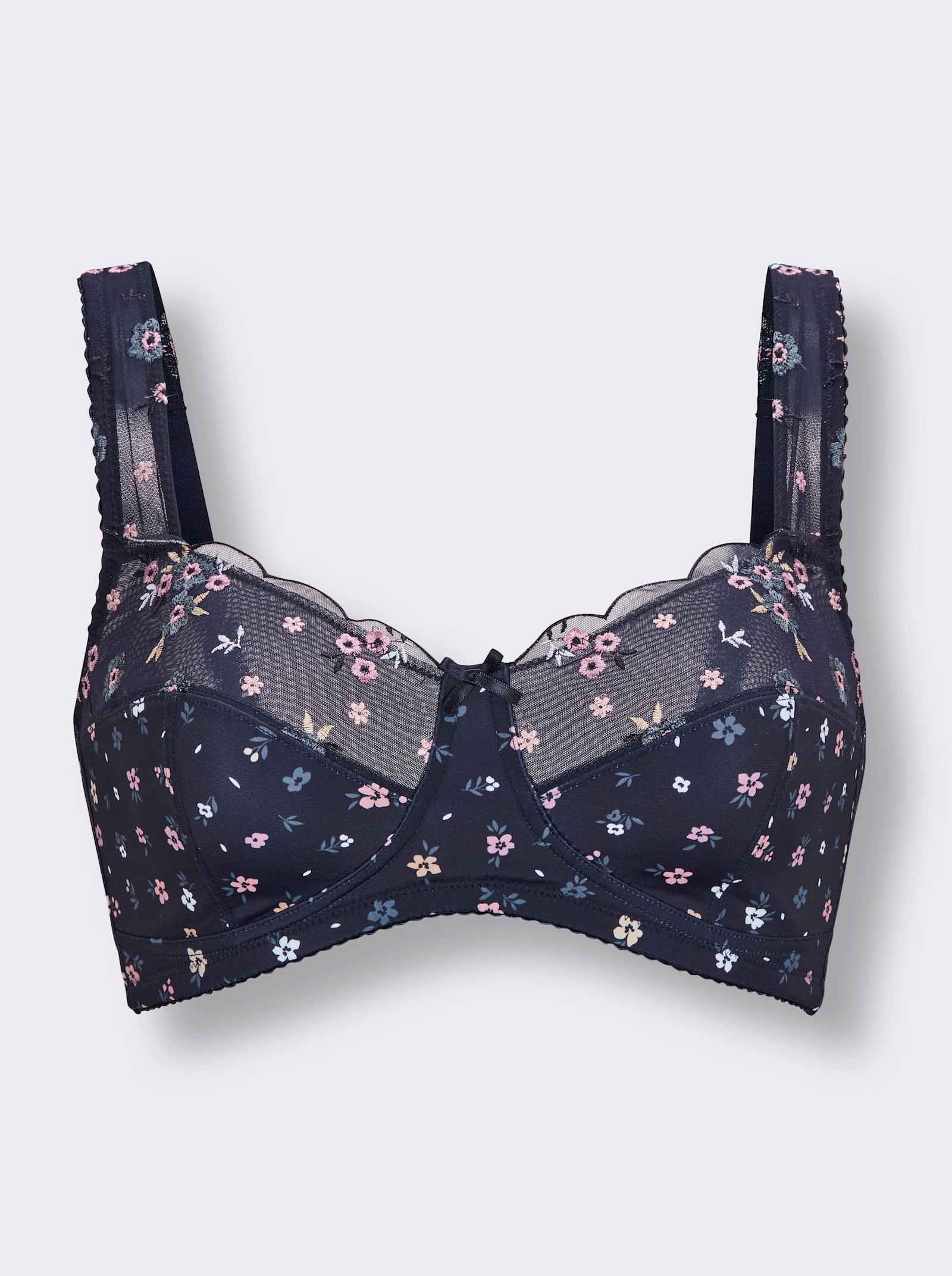 wäschepur BH ohne Bügel mit Stickerei-Tüllspitze - marine-mauve