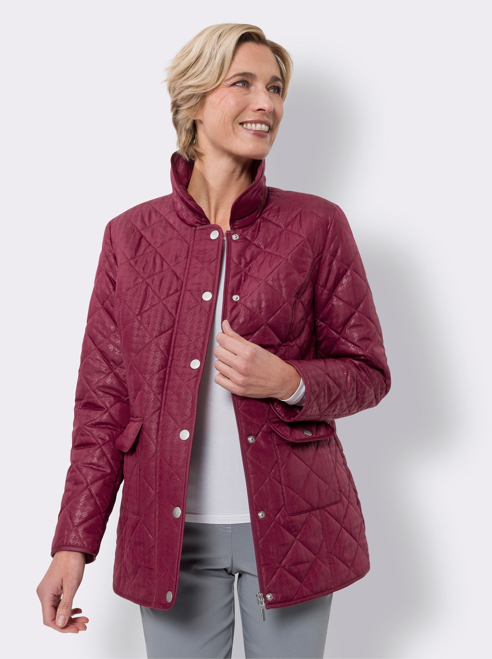 Steppjacke mit Hahnentritt-Muster - bordeaux
