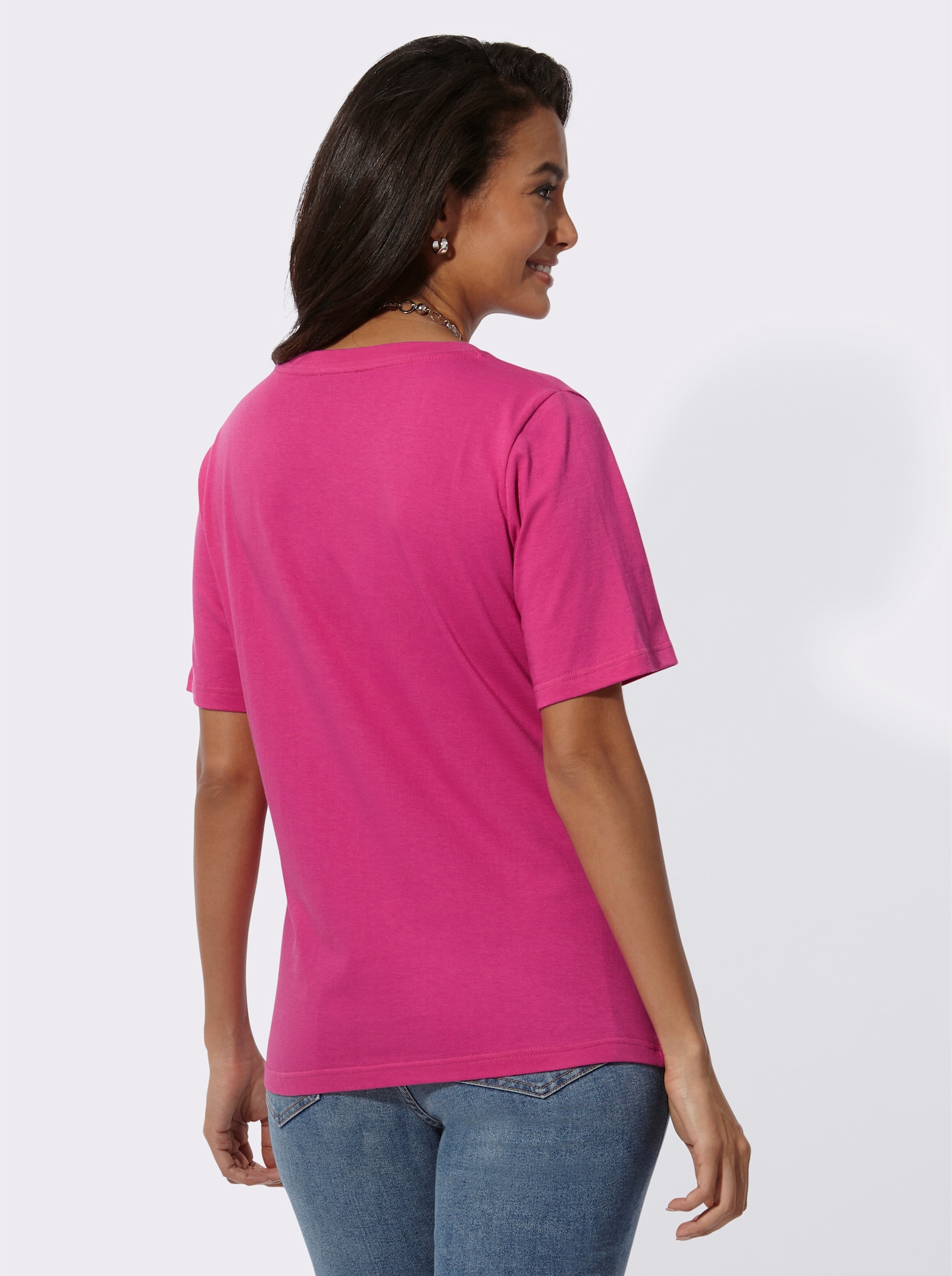 Shirt met korte mouwen en V-hals - fuchsia