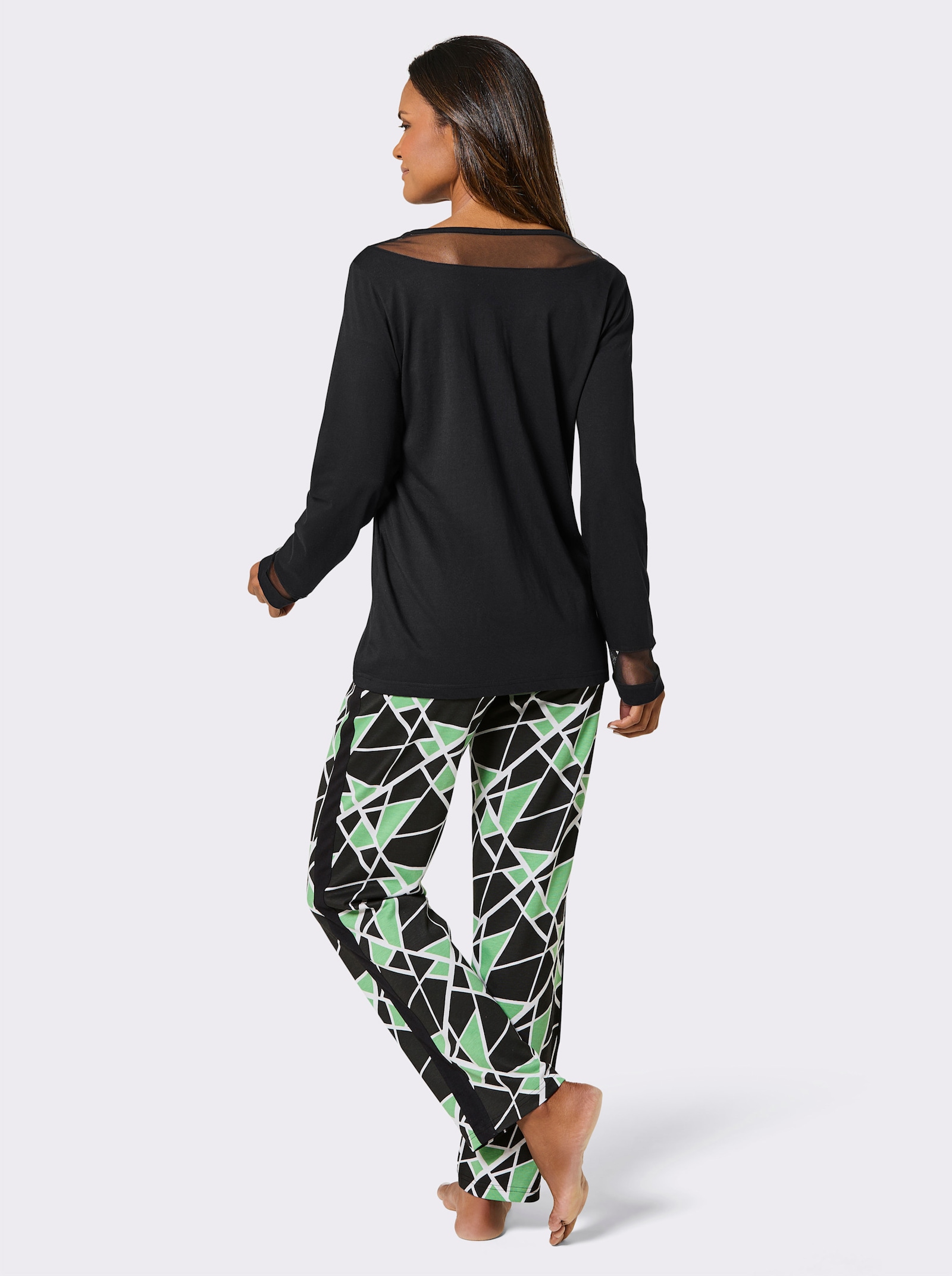 wäschepur Schlafanzug mit Netzeinsätzen - schwarz-apfel-bedruckt