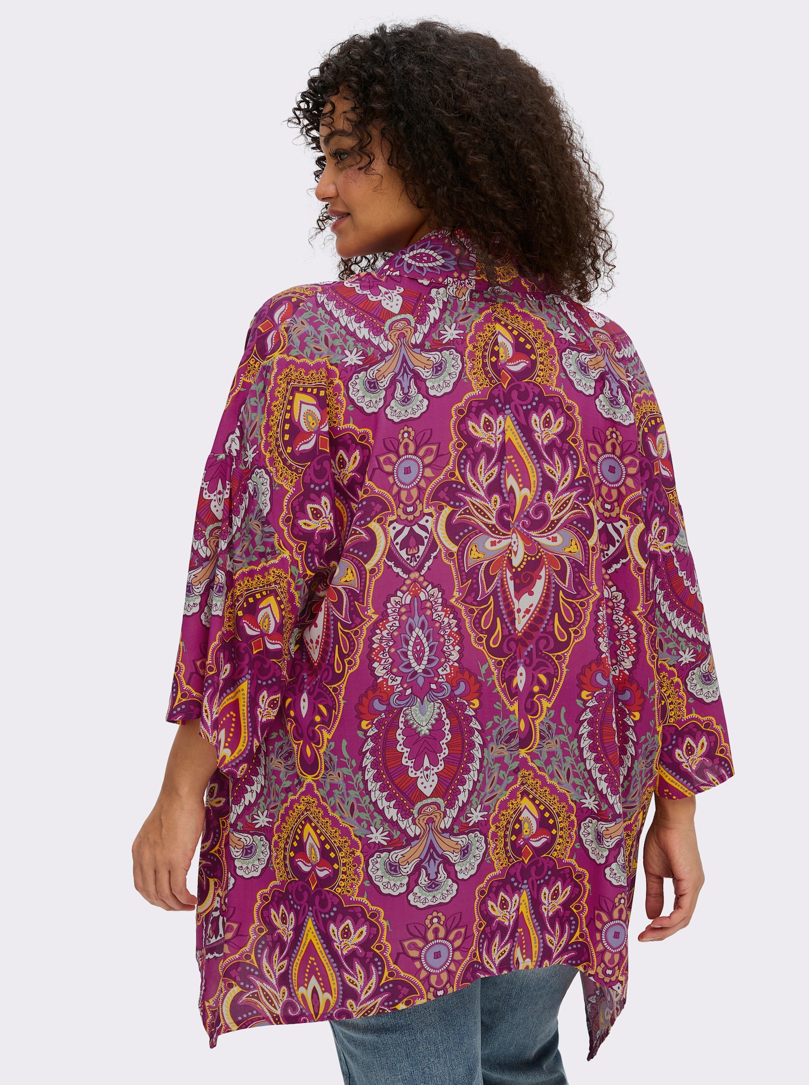 Blusenjacke mit floralem Muster - magenta-lila-gemustert