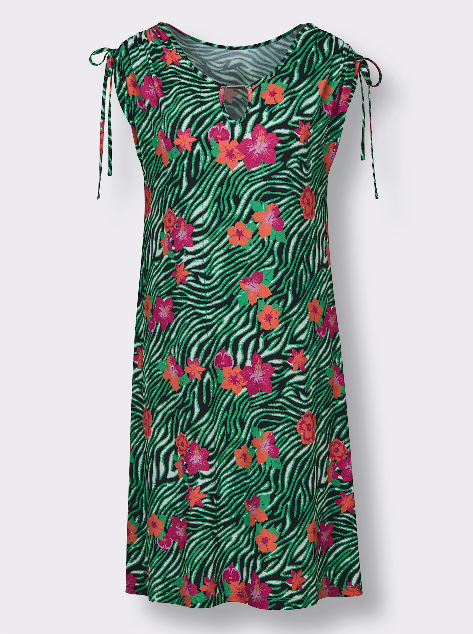 feel good Sommerkleid in A-Linie - schwarz-apfel-bedruckt