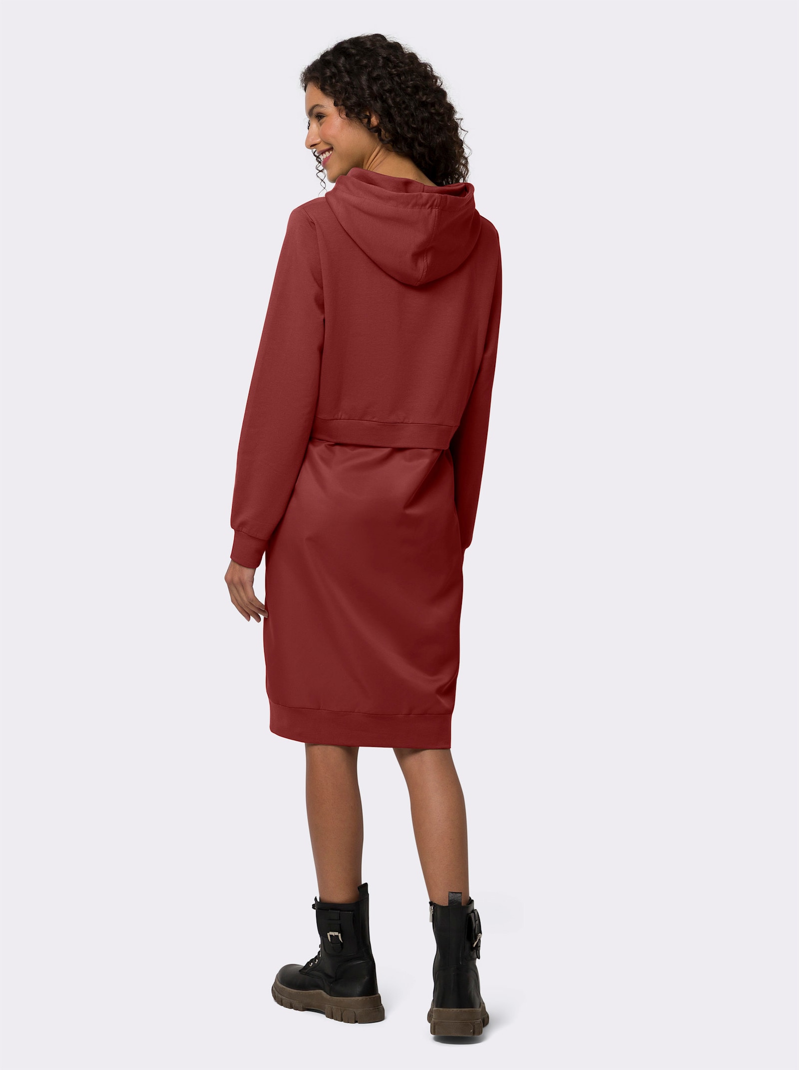 heine Shirtkleid mit Kapuze, 2-in-1-Optik - dunkelrot