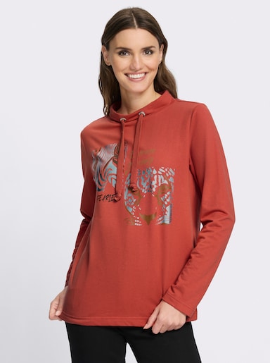 Sweatshirt mit Leo- und Folien-Print - terra-schoko