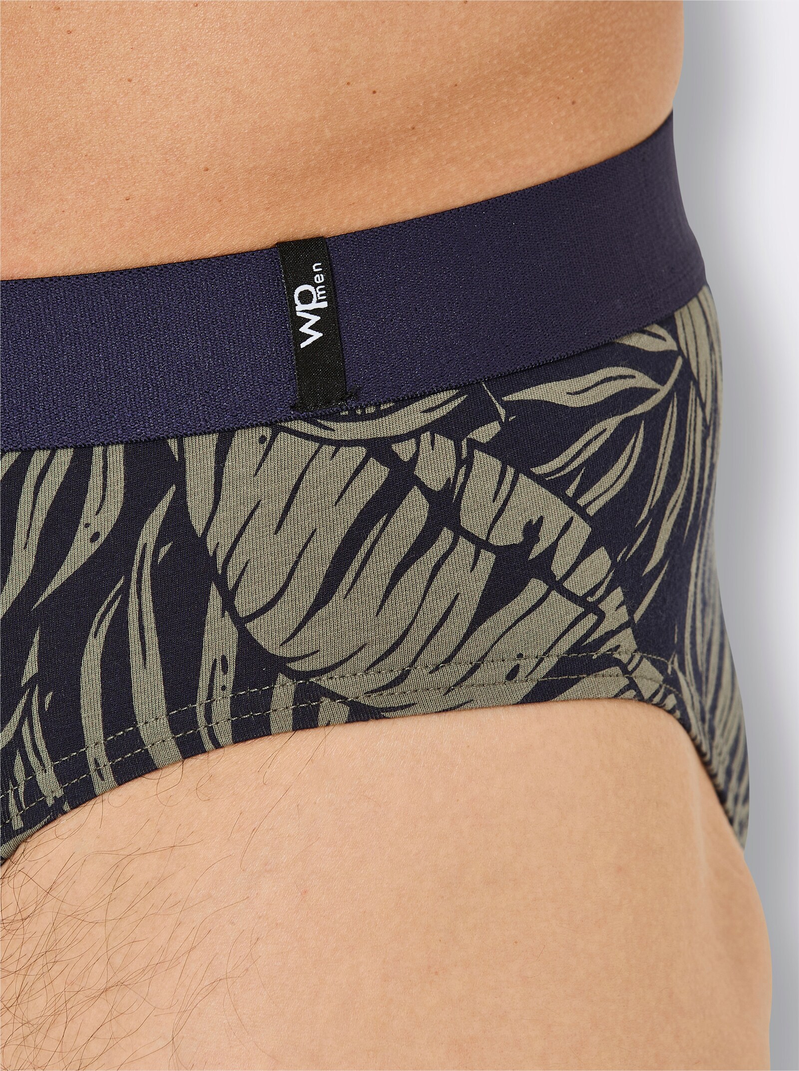 wäschepur men Slip im 3er-Pack - marine-khaki-bedruckt + marine + khaki