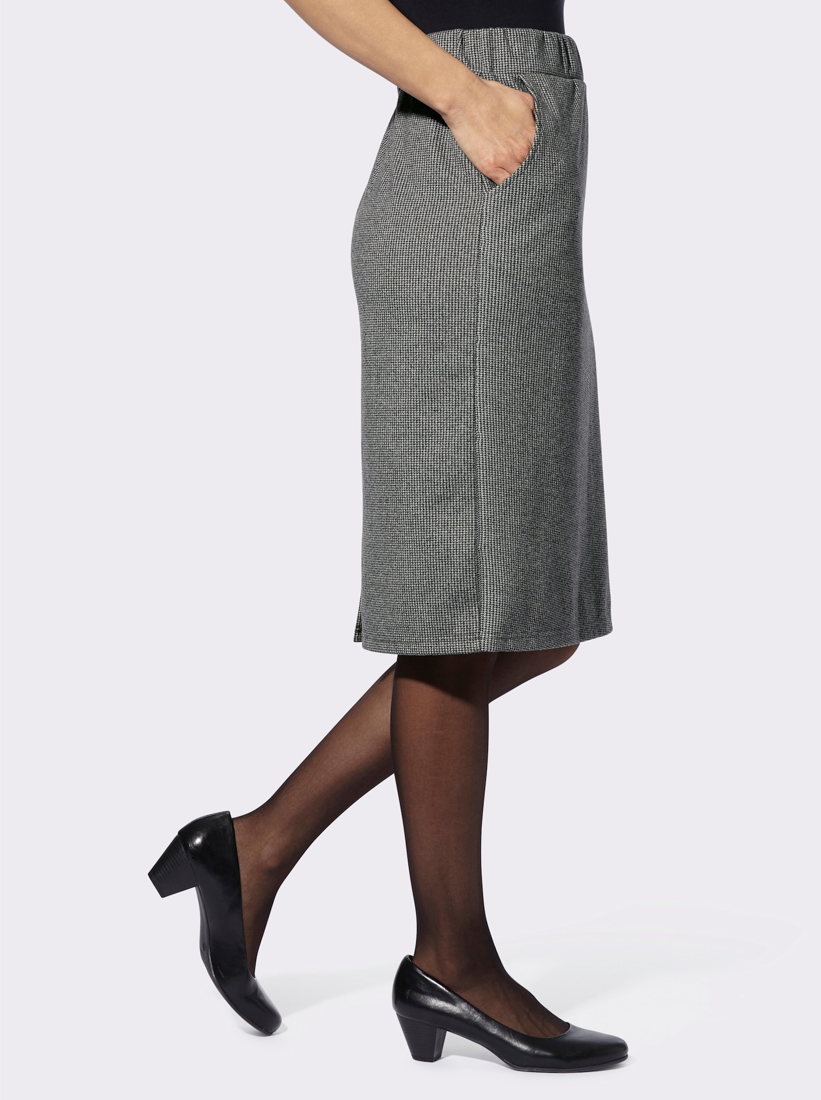 Jerseyrock mit verdecktem Gehschlitz hinten - schwarz-weiss Pepita