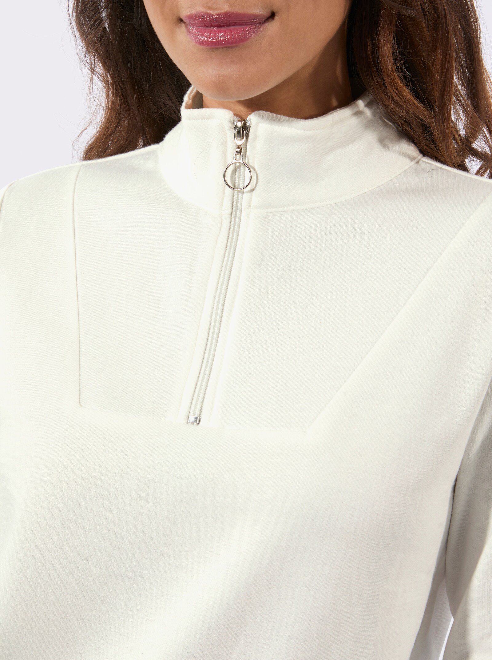 Sweatshirt mit Troyerkragen - ecru