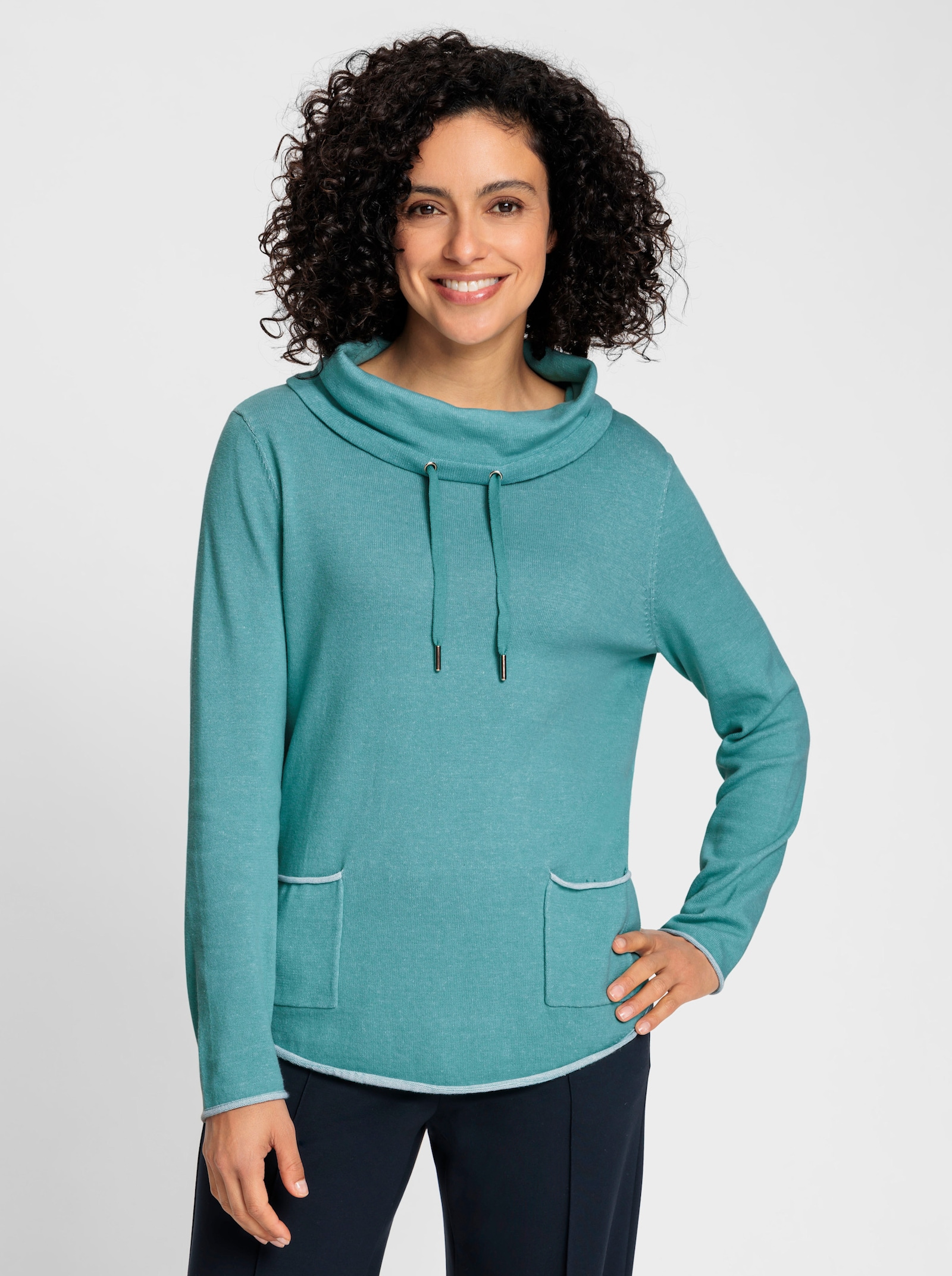 Rollkragenpullover mit aufgesetzten Taschen - ozean-meliert