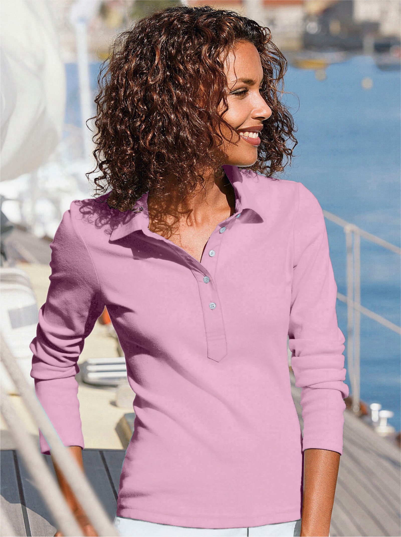 Polokošile s dlouhým rukávem z čisté bavlny - růžová