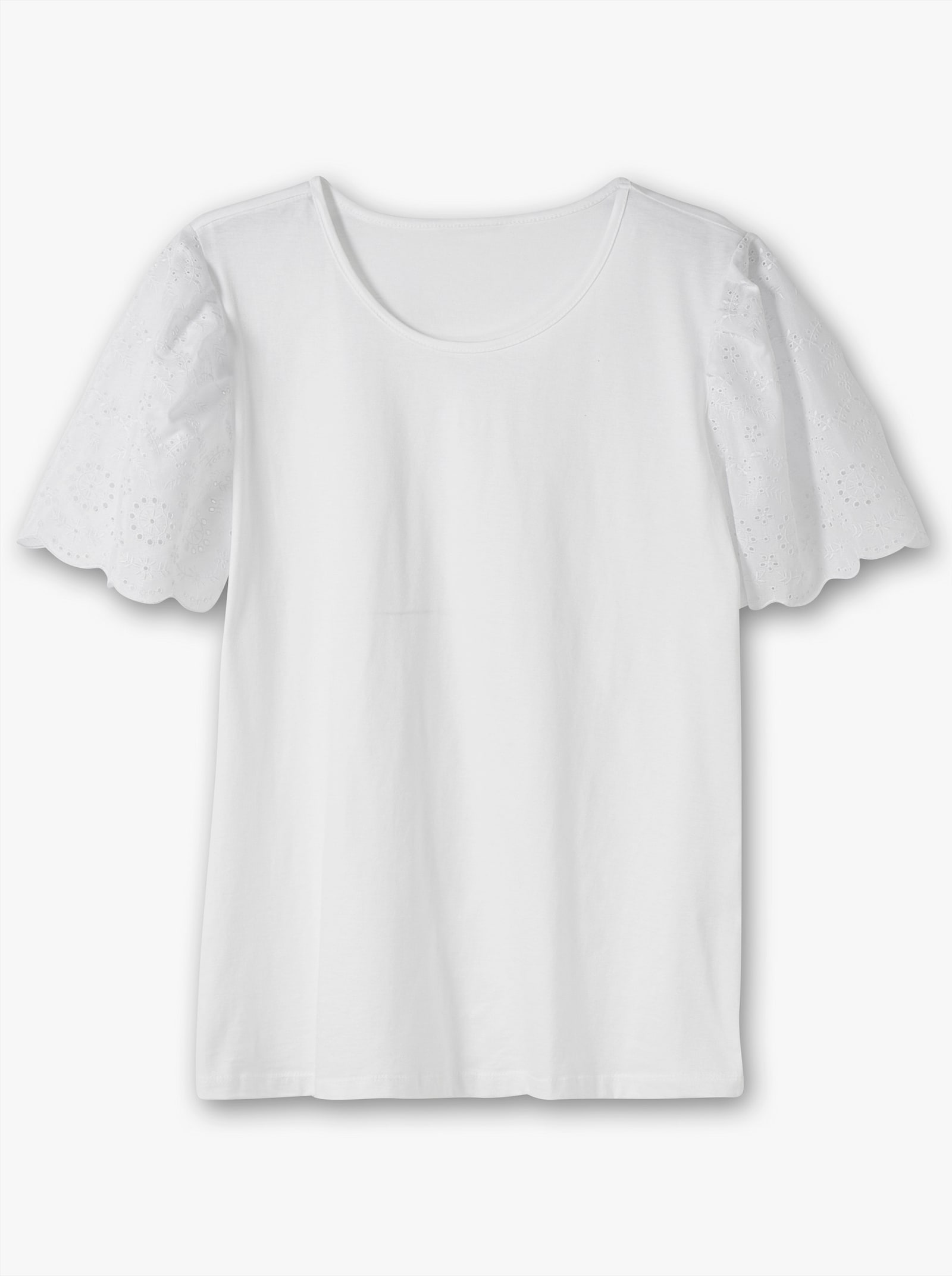 Kurzarmshirt mit Lochstickerei - weiß