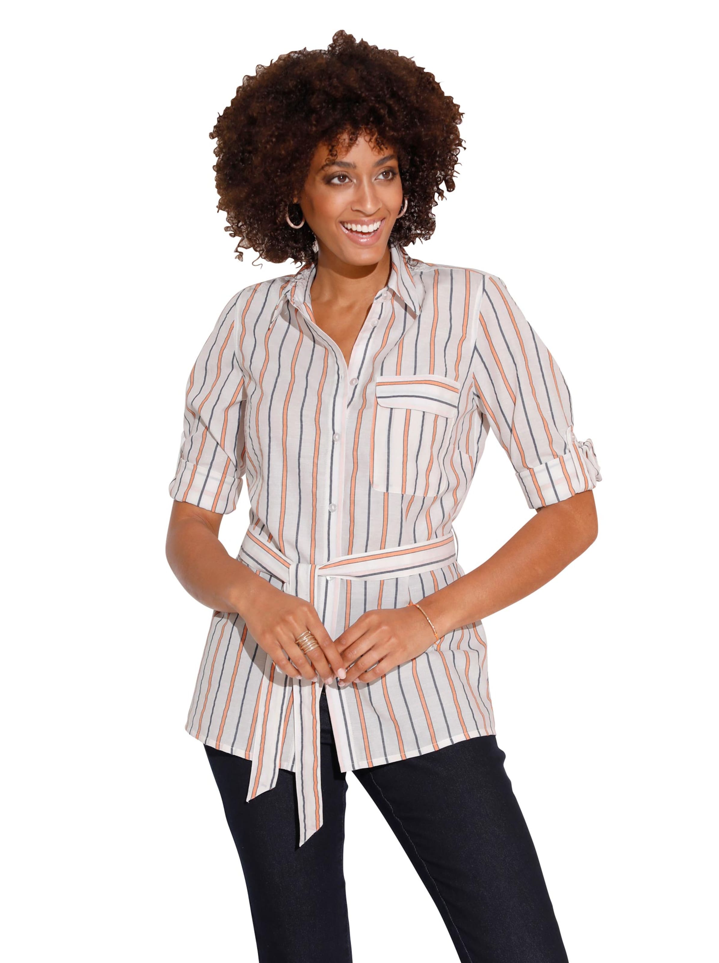 Bluse - ecru-mandarine-gestreift