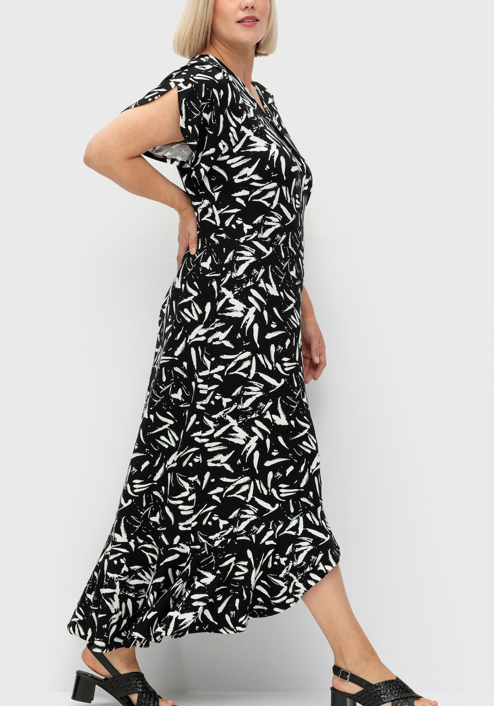 sheego Maxi-jurk in wikkellook - zwart/wit