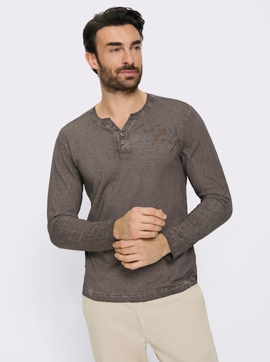 Marco Donati Langarmshirt in Used-Optik - dunkeltaupe