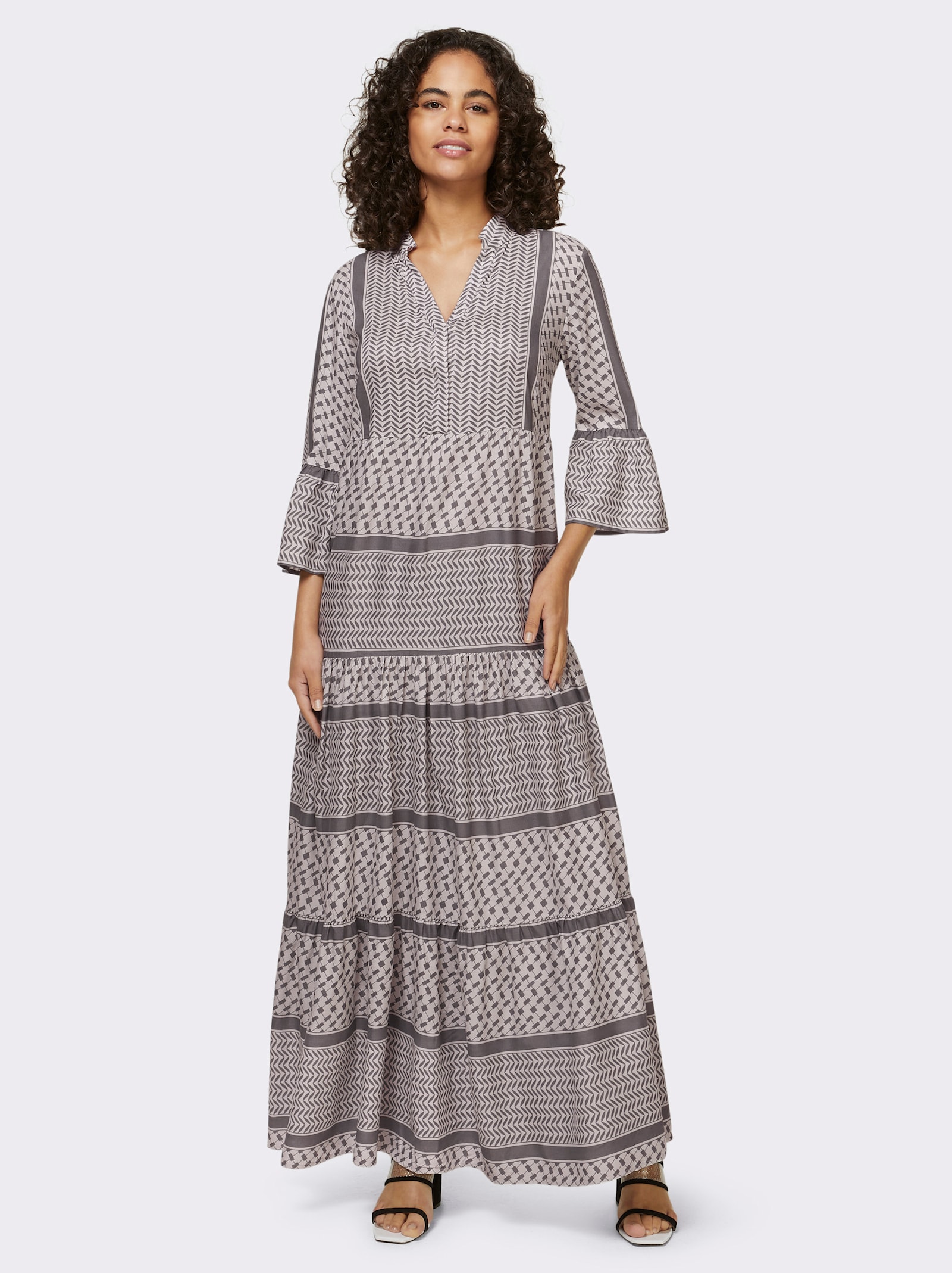 heine Maxikleid mit Volants - hellgrau-grau-bedruckt