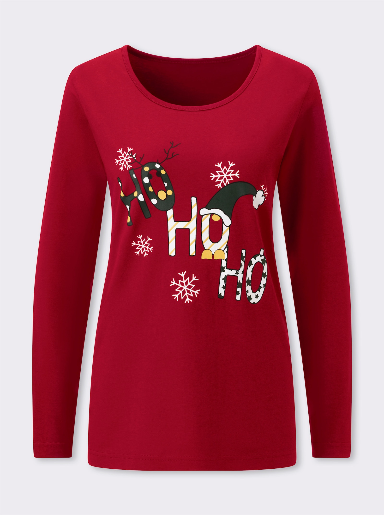 Langarmshirt mit Weihnachts-Motiv - rot-weiß