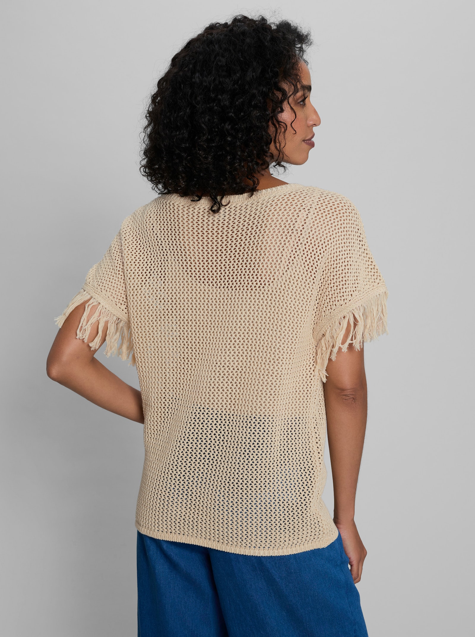 heine Ajourpullover mit Fransen - sand