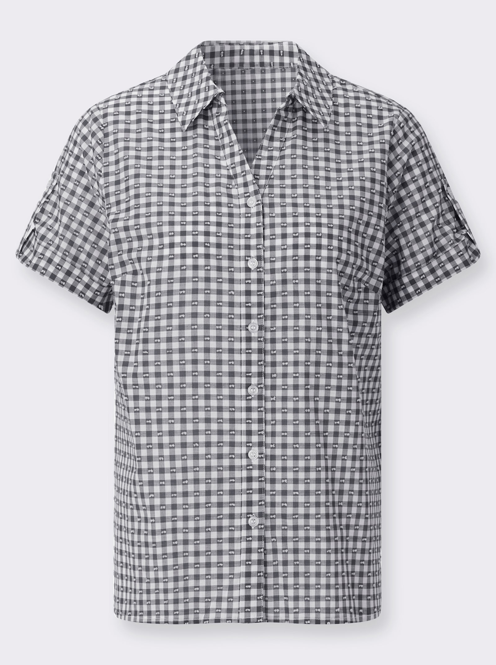 Karobluse mit fixierten Ärmelaufschlägen - schwarz-ecru-kariert