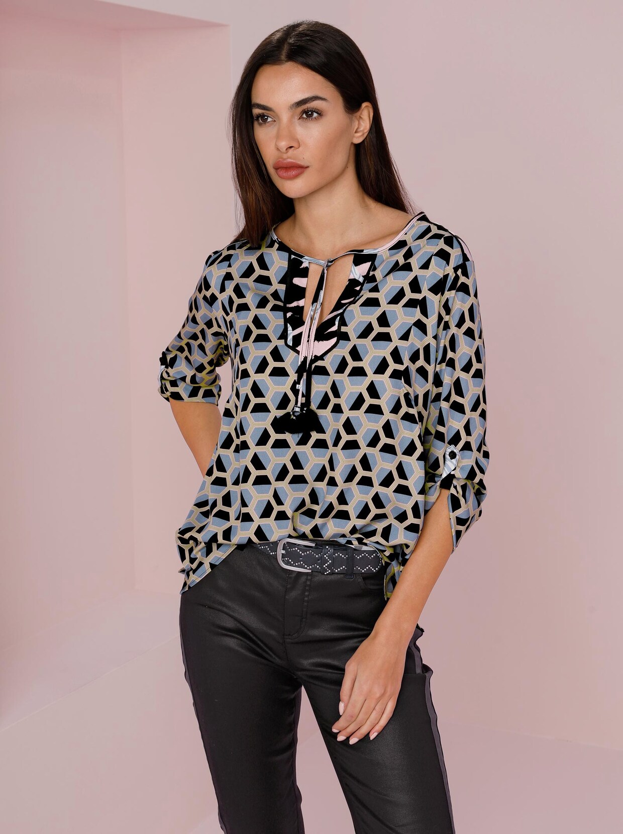 Rick Cardona Bluse - bleu-schwarz-bedruckt