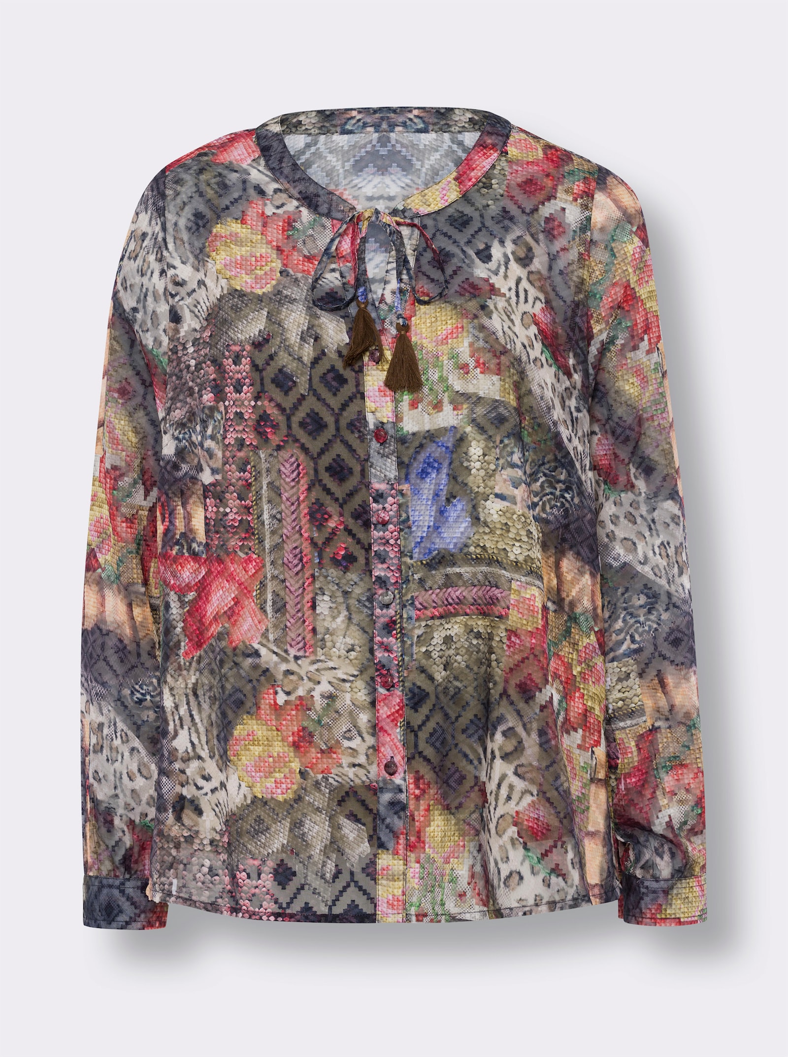 heine Druckbluse inklusive Unterzieh-Top - schoko-rot-bedruckt