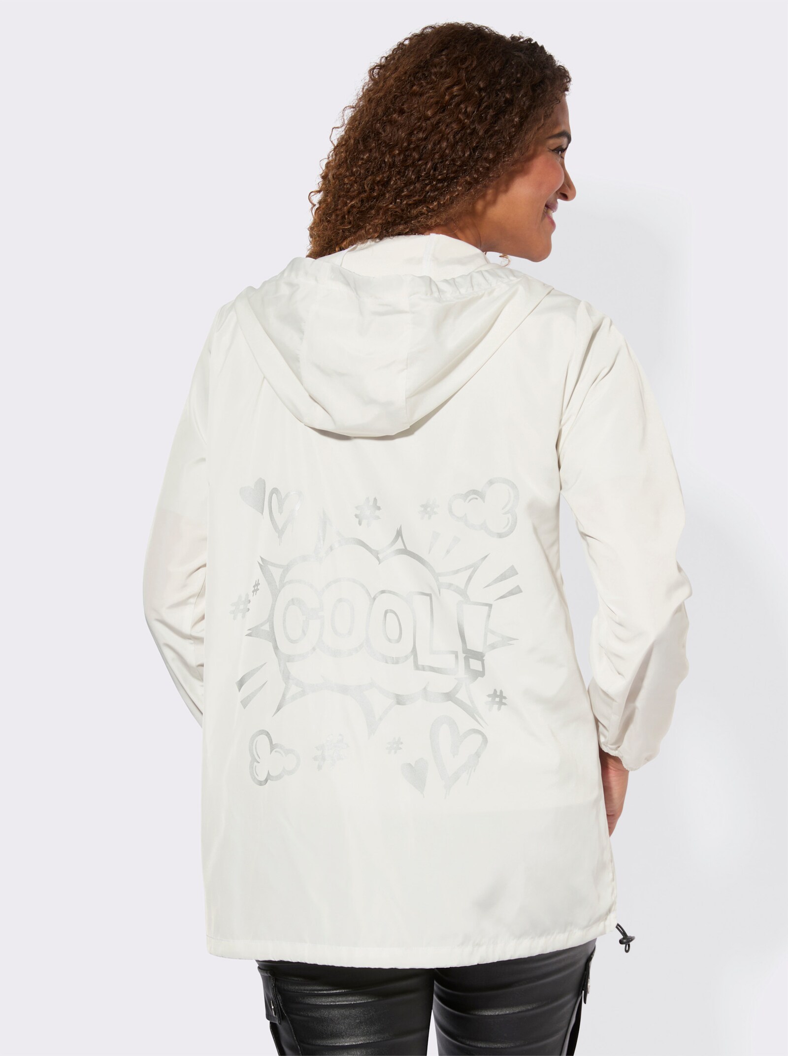 Kapuzenjacke mit Schriftzug im Comic-Stil - ecru