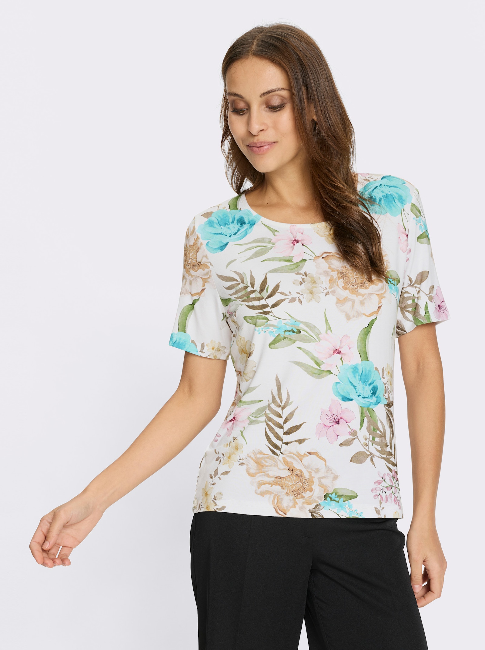 Kurzarmshirt - ecru-rosé-bedruckt