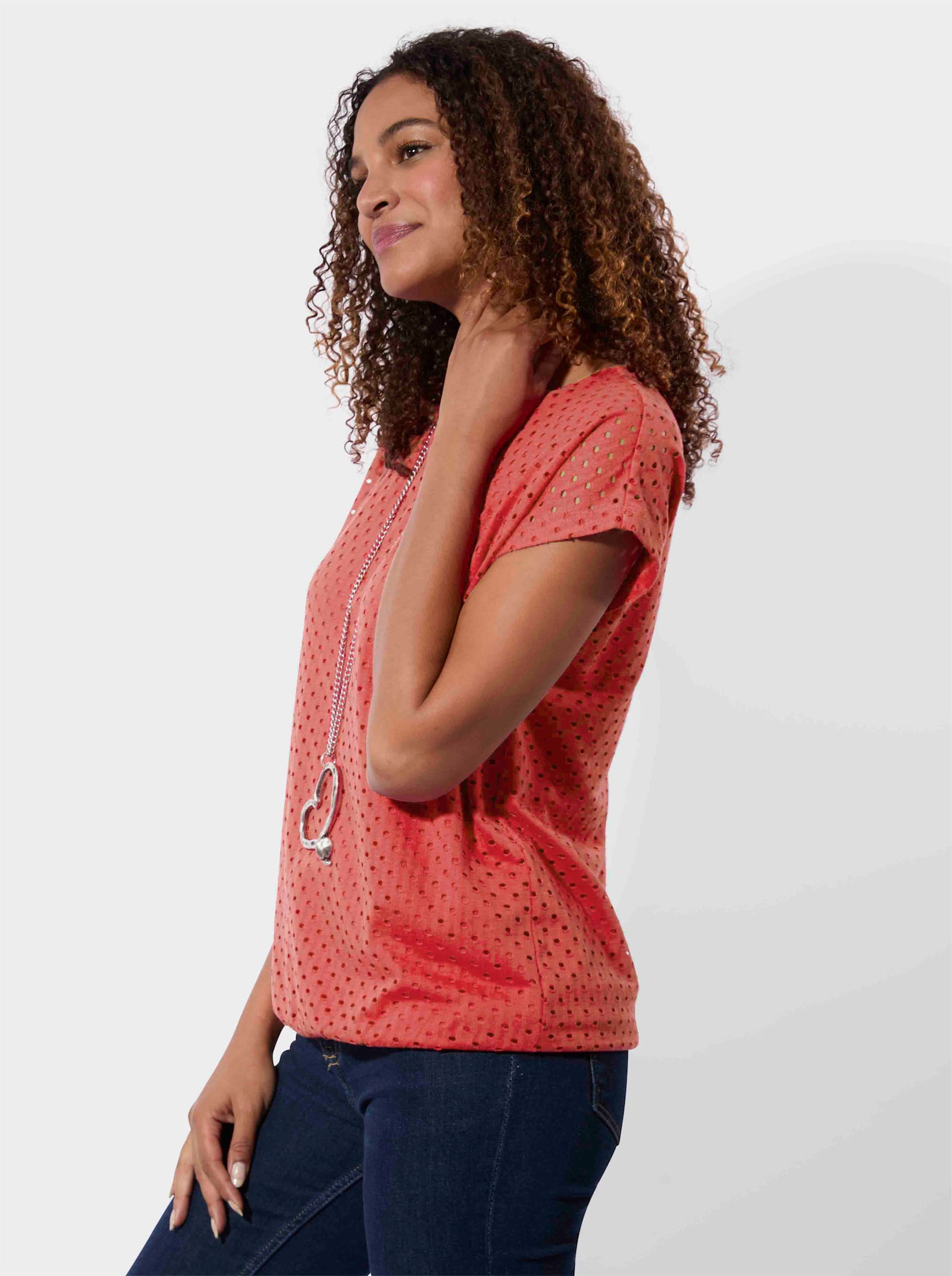 Shirt mit Jacquard-Lochmuster - erdbeere