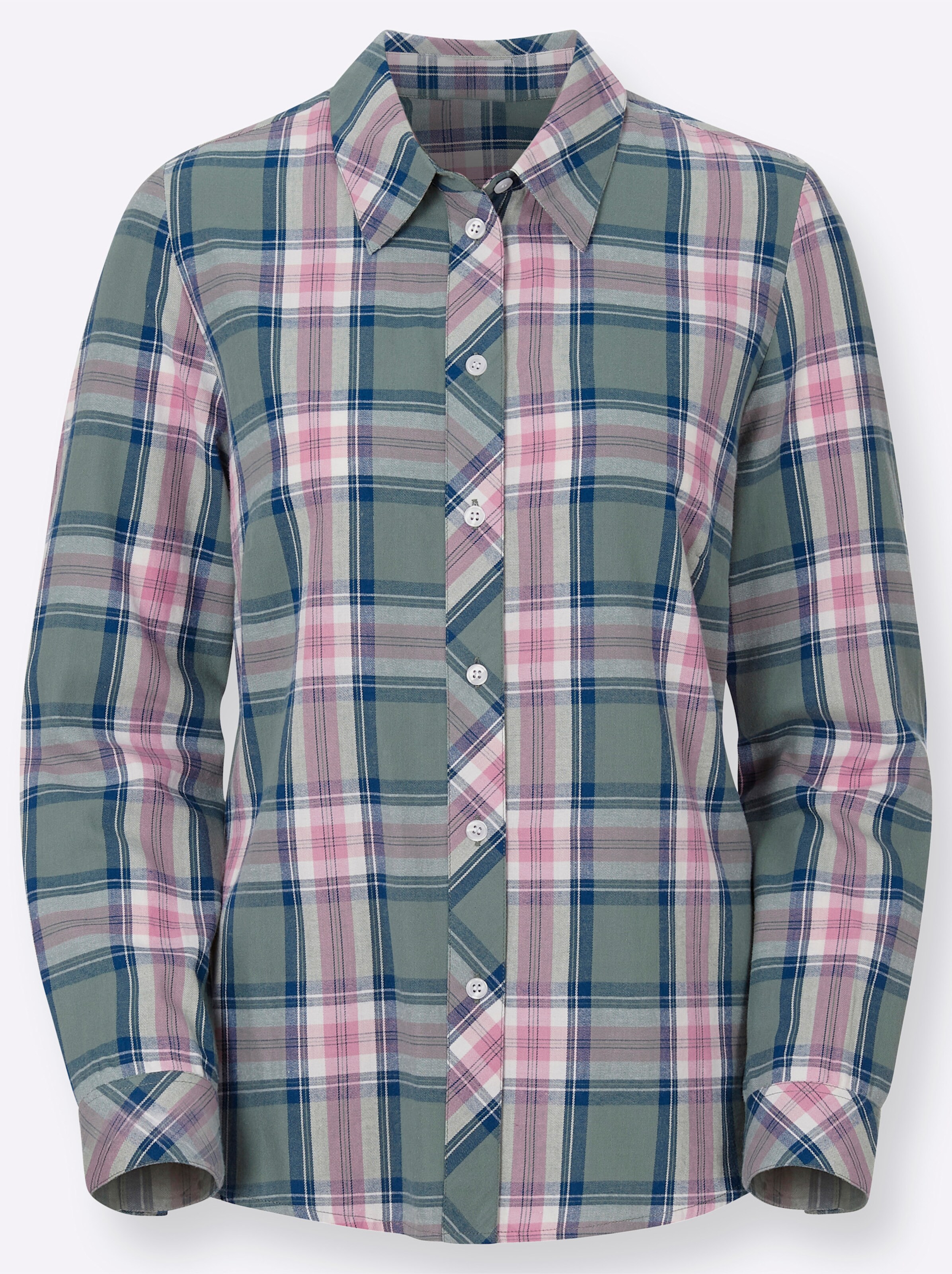 Witt Weiden Damen Flanellbluse wintertürkis rosé kariert  - Onlineshop Witt Weiden