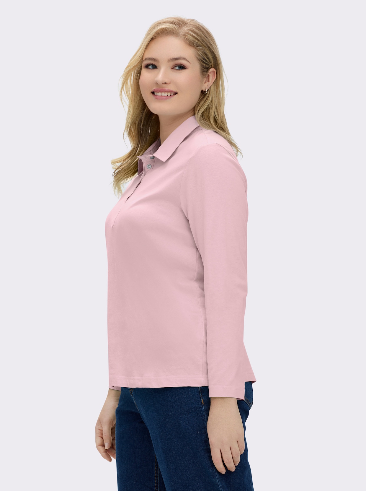 Langarm-Poloshirt in reiner Baumwoll-Qualität - rosé