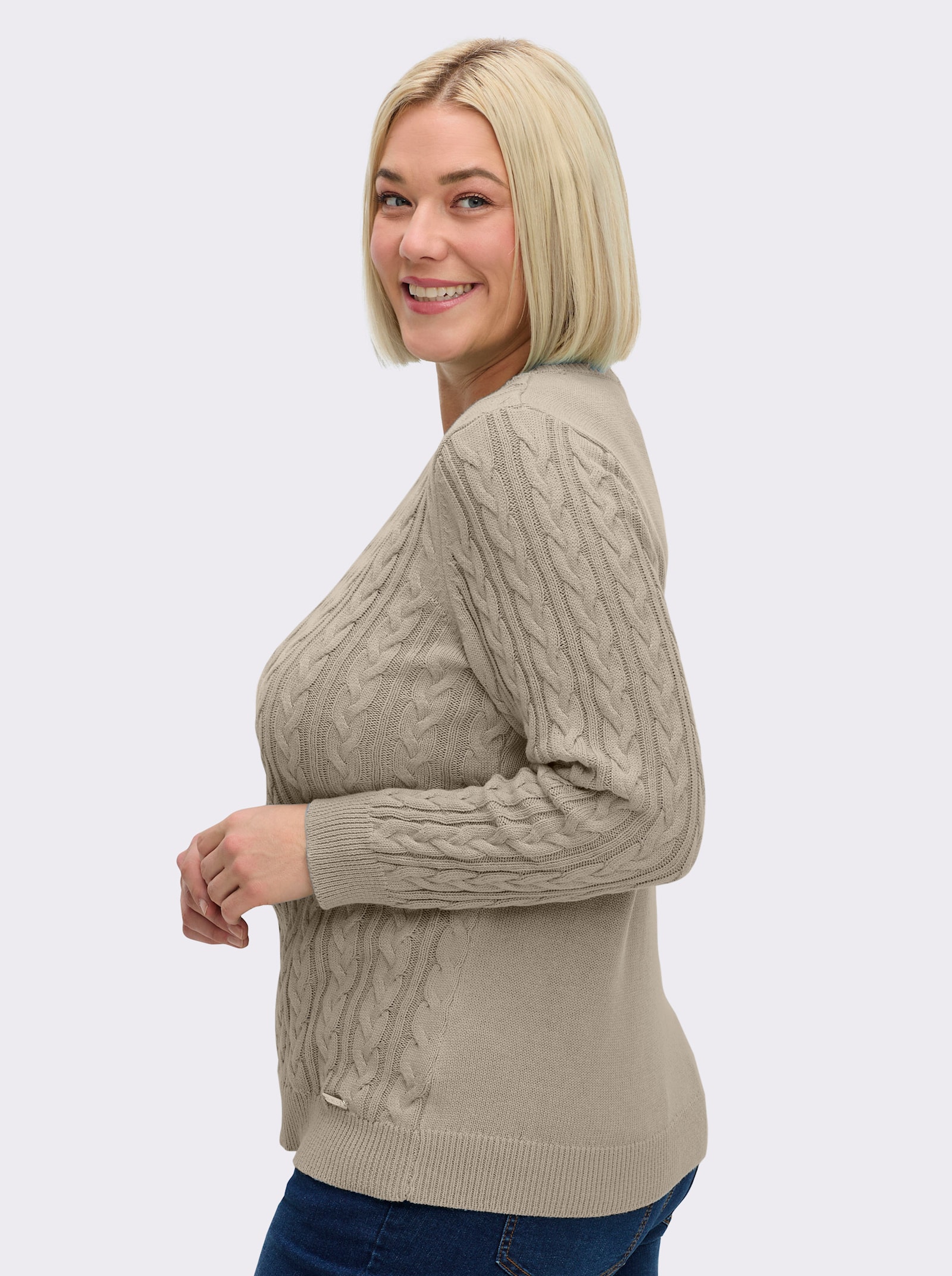 Strickpullover mit Zopfmuster - sand