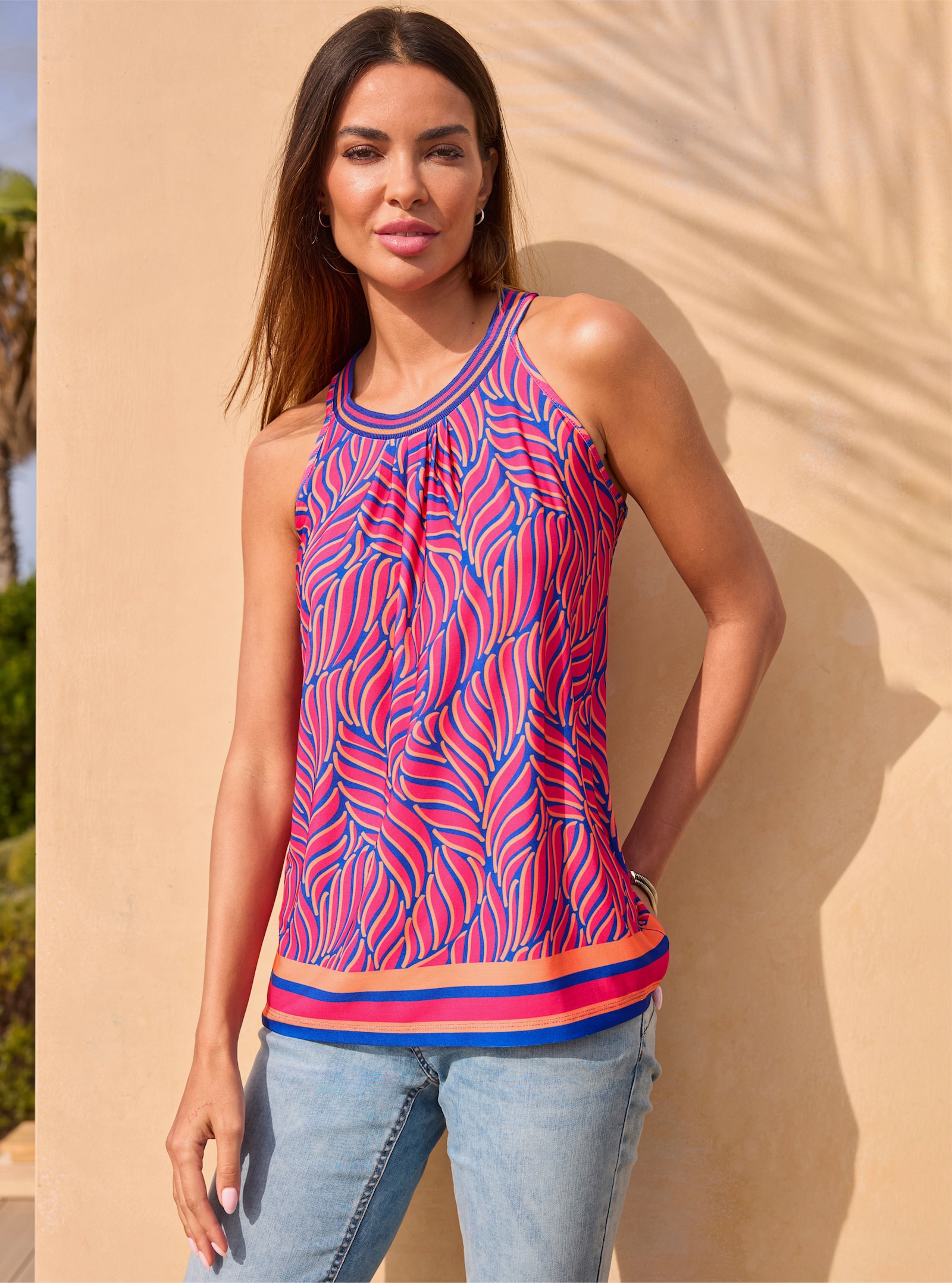 heine Shirttop mit Ripsband am Ausschnitt - royalblau-pink-bedruckt