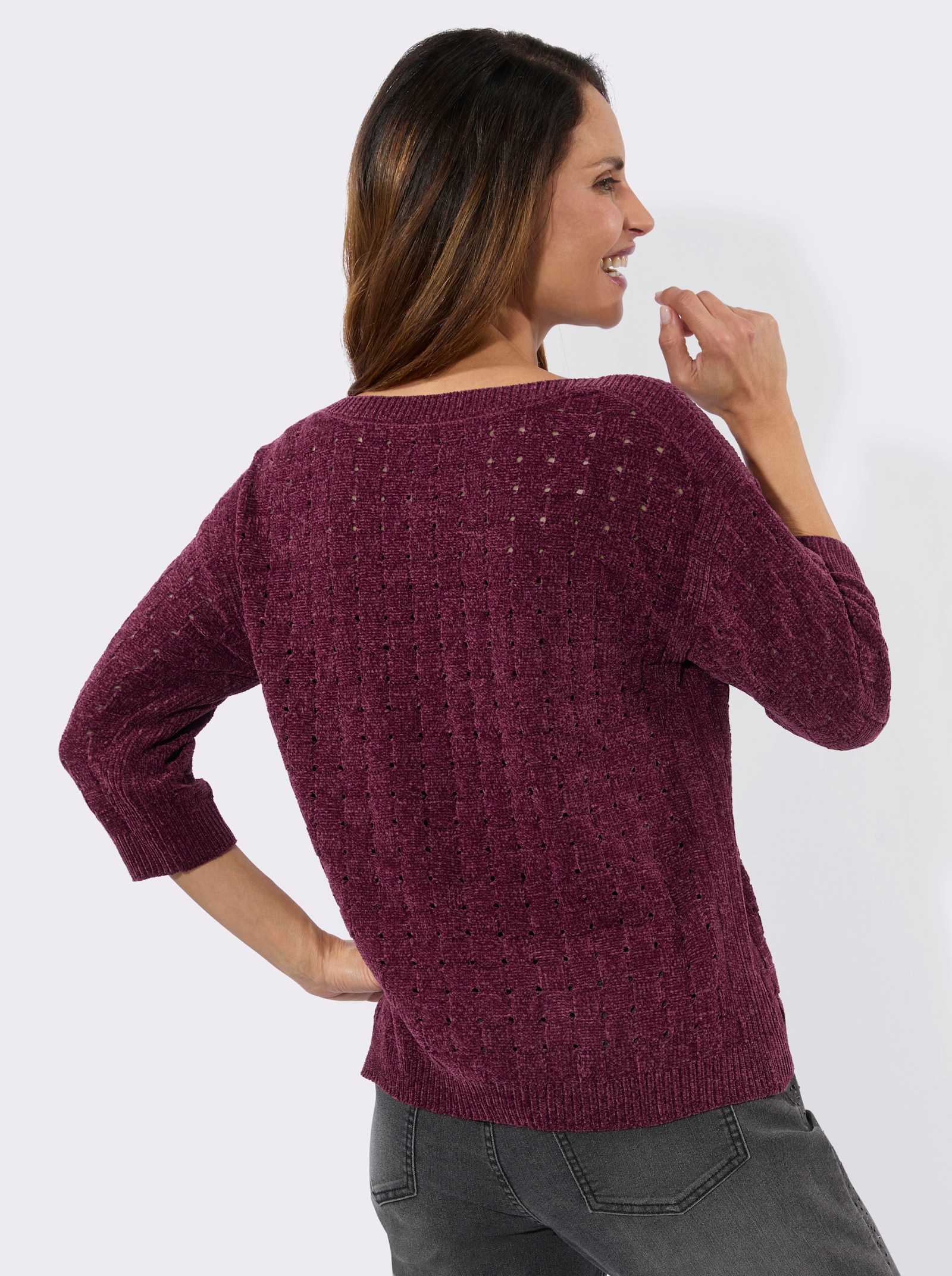 Rundhalspullover aus Chenille - bordeaux