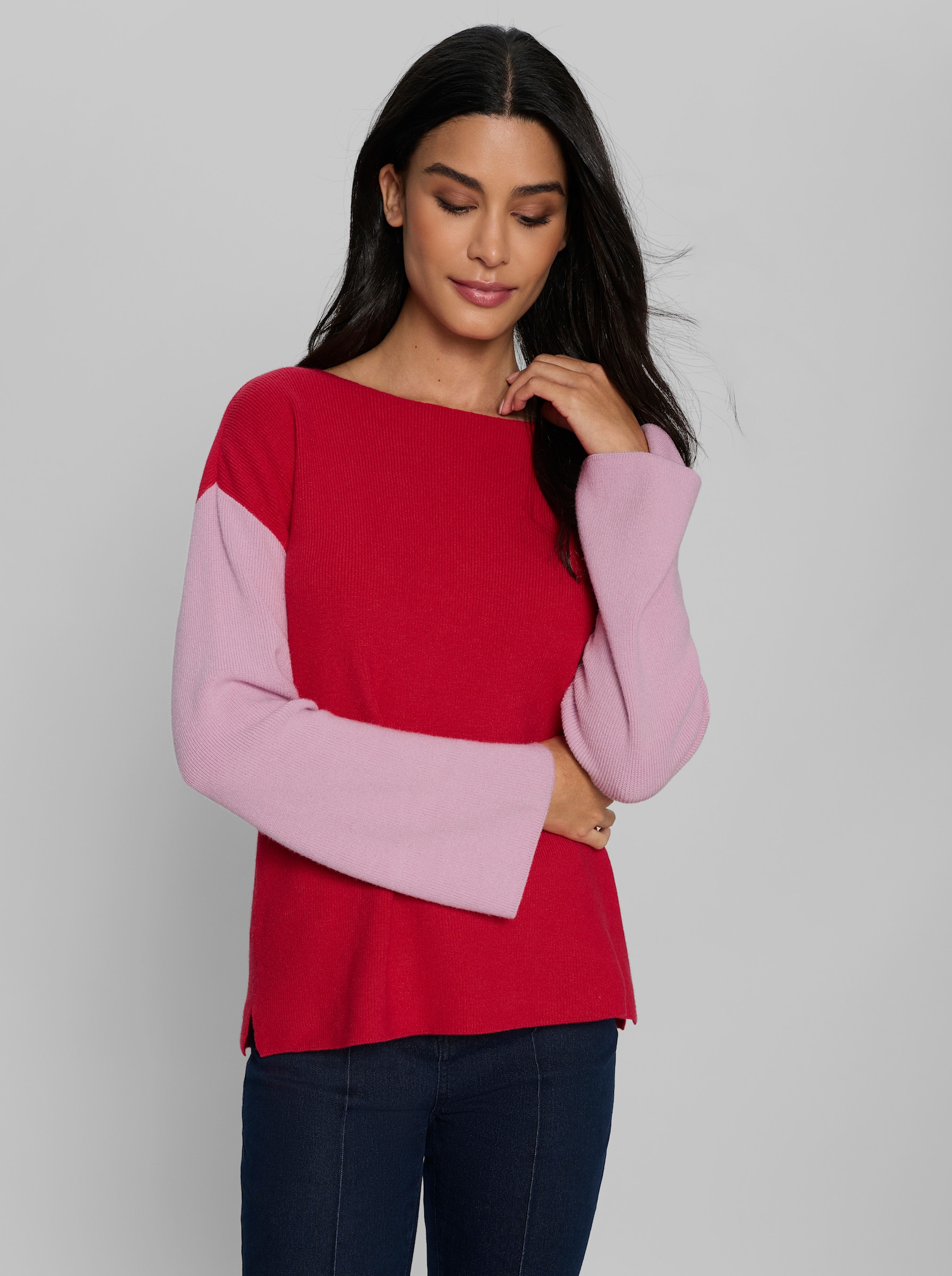 heine Langarm-Pullover in Color-Blocking-Optik - rot-rosé