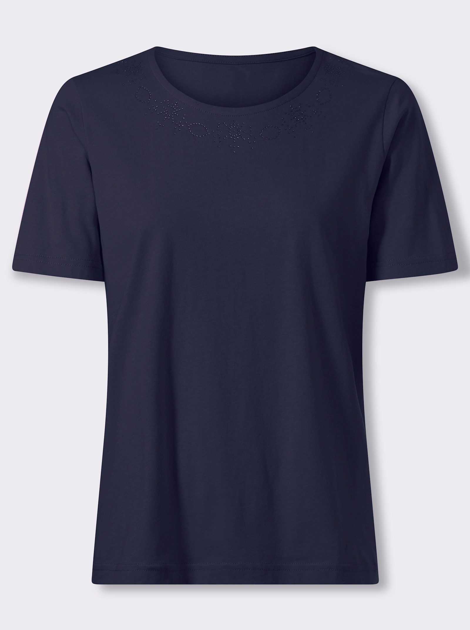 Kurzarmshirt mit Glitzersteinchen-Applikation - marine
