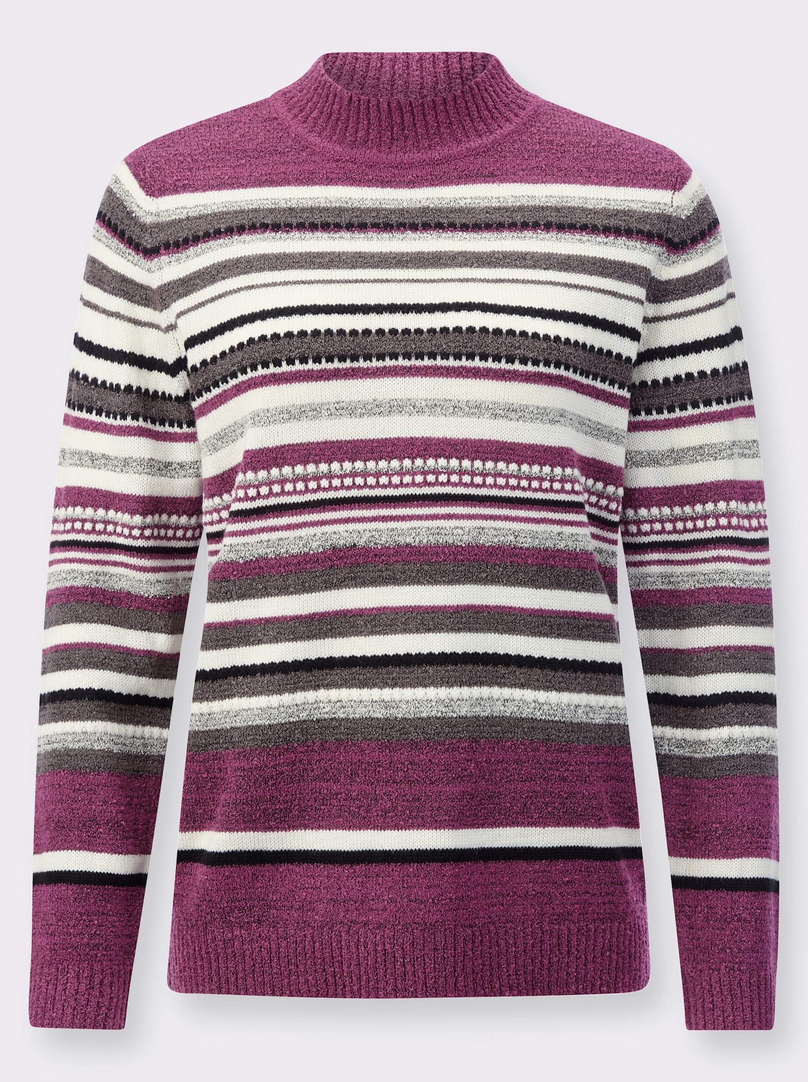 Stehkragenpullover im Garnmix - erika-ecru-geringelt