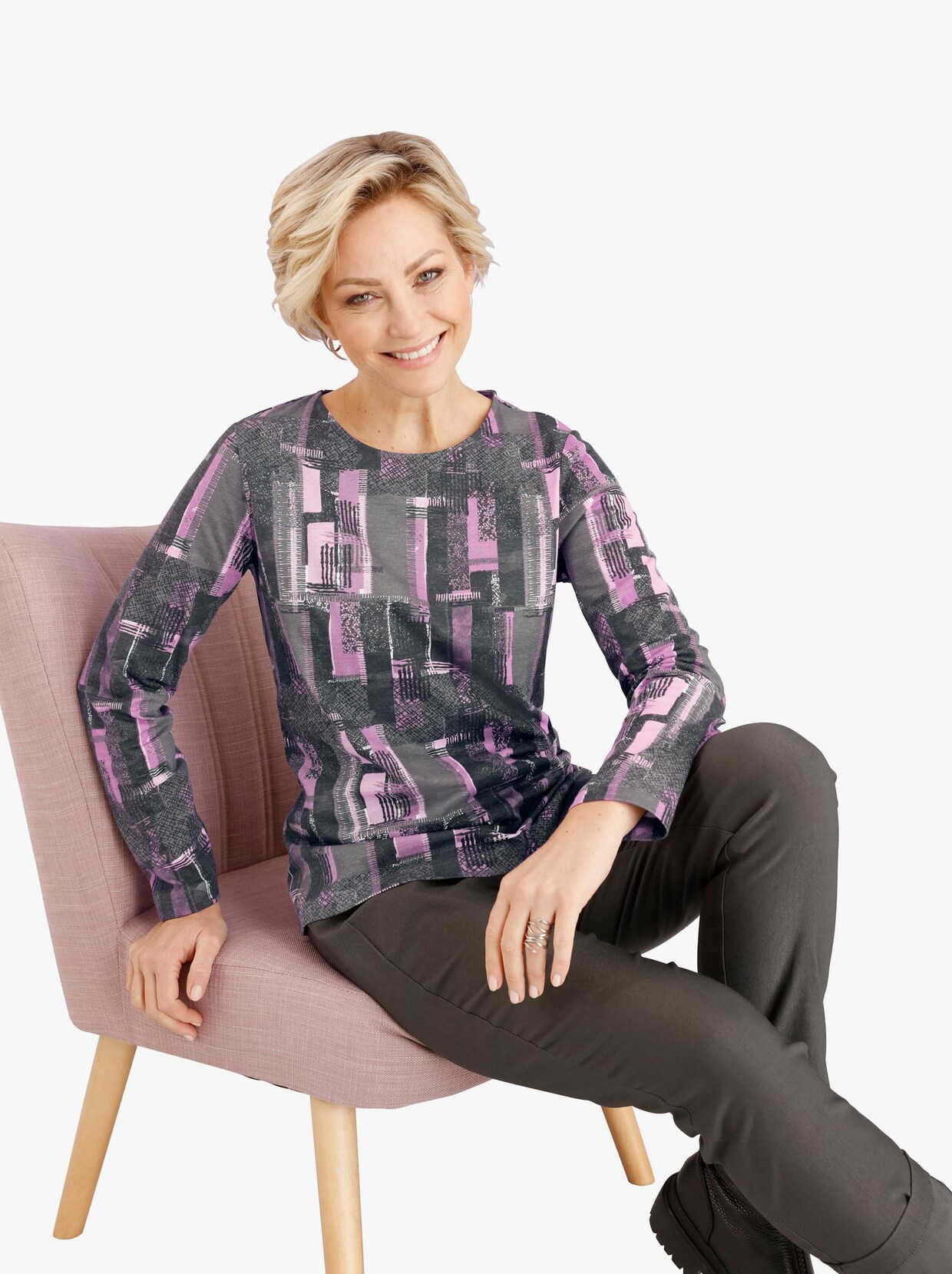 Tričko s potiskem - antracitová-fialová-vzor