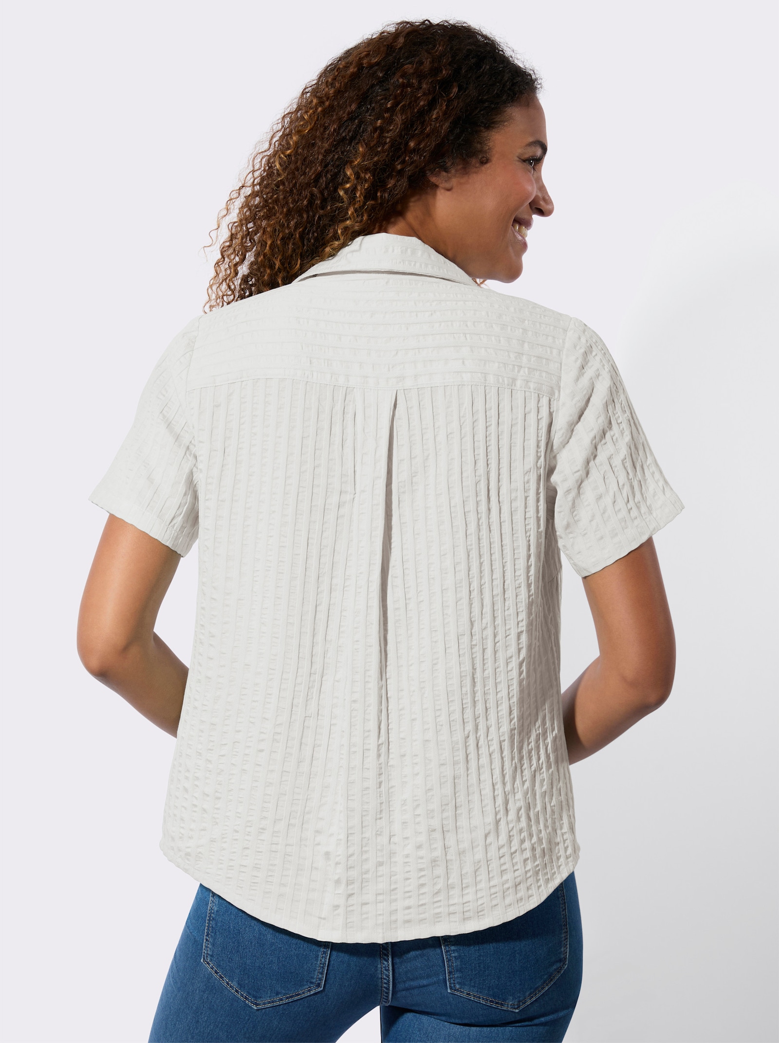 Hemdbluse mit weitegebender Falte hinten - weiß-gestreift