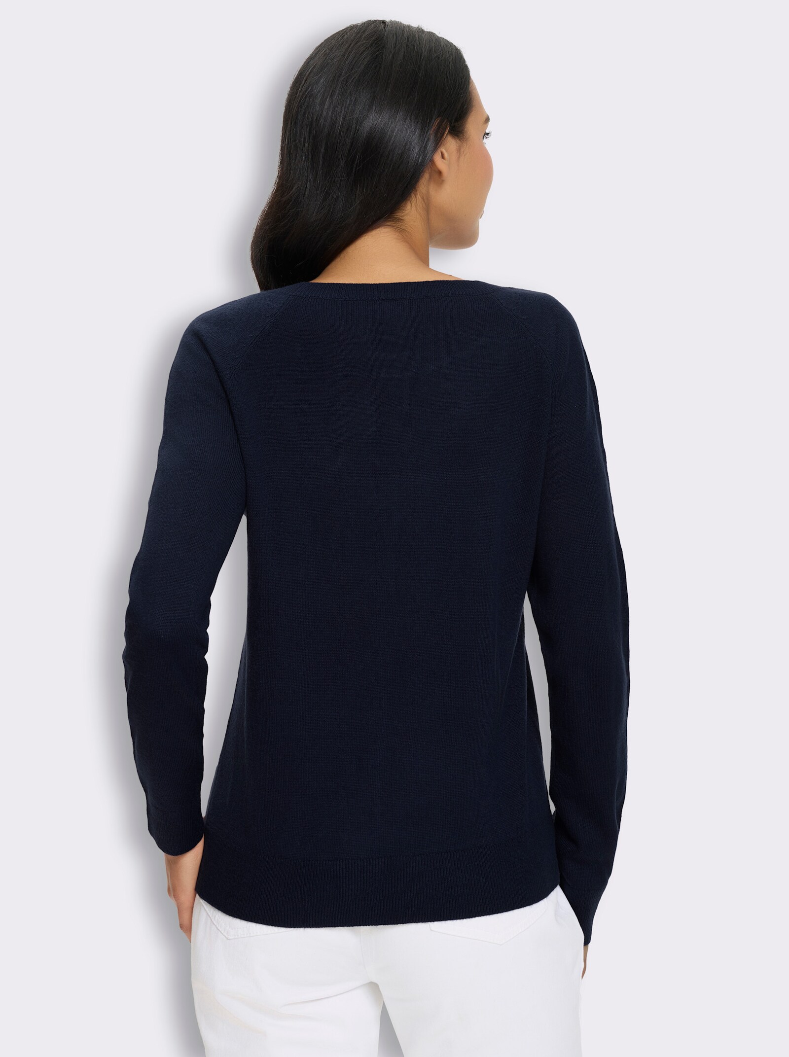 Langarm-Pullover mit Zierknöpfen - marine
