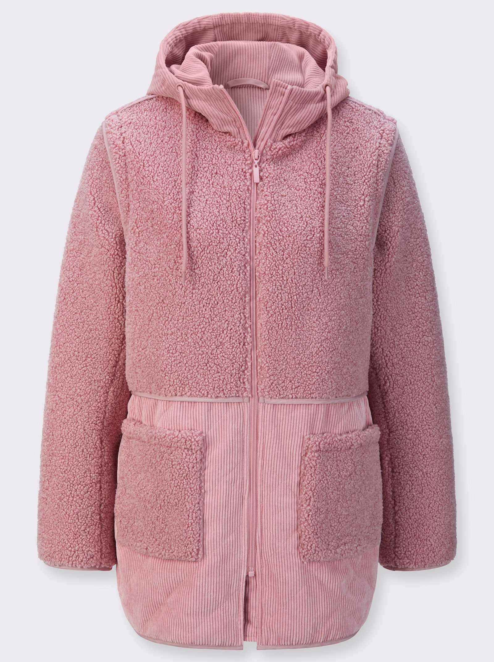 2-in-1-Jacke aus Teddyfleece und Cord - hortensie